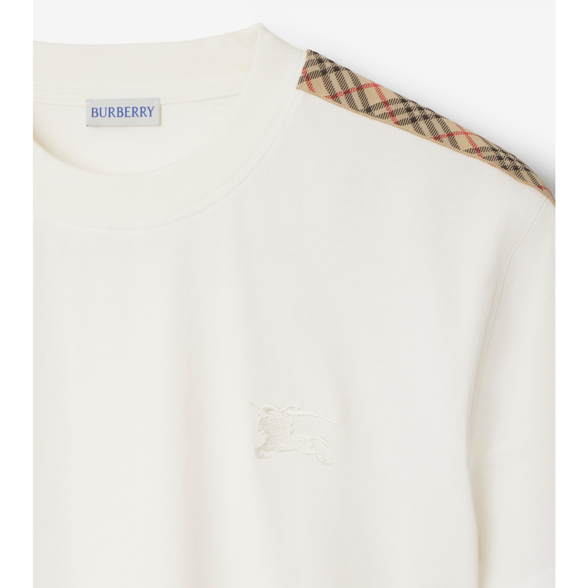 チェックトリム コットンTシャツ (チョークホワイト) - メンズ