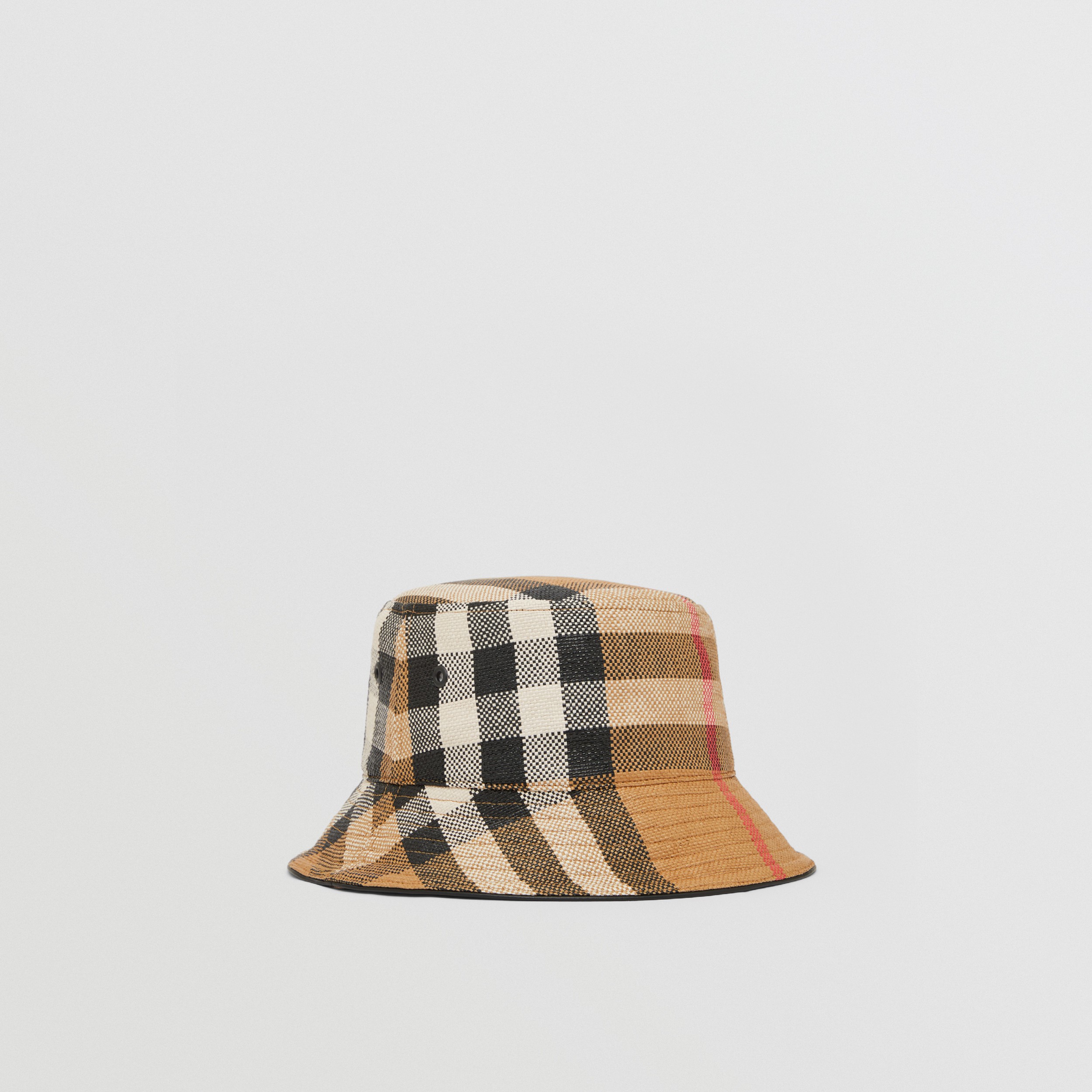 Exaggerated Check Faux Raffia Bucket Hat in Archive Beige | Burberry® Official - 3
