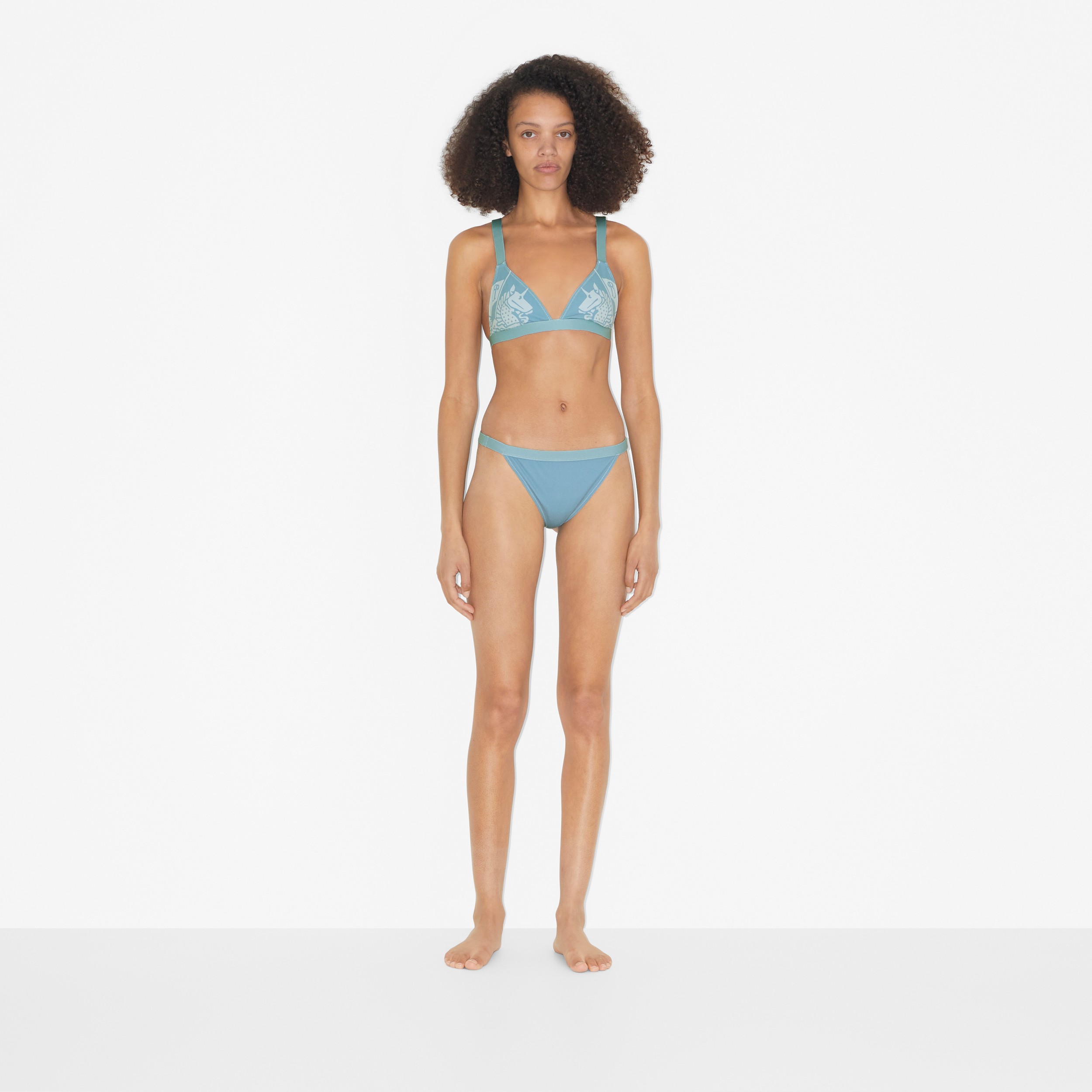 Bikini de triángulo en nailon elástico con EKD (Azul Vaquero Frío) - Mujer | Burberry® oficial - 2