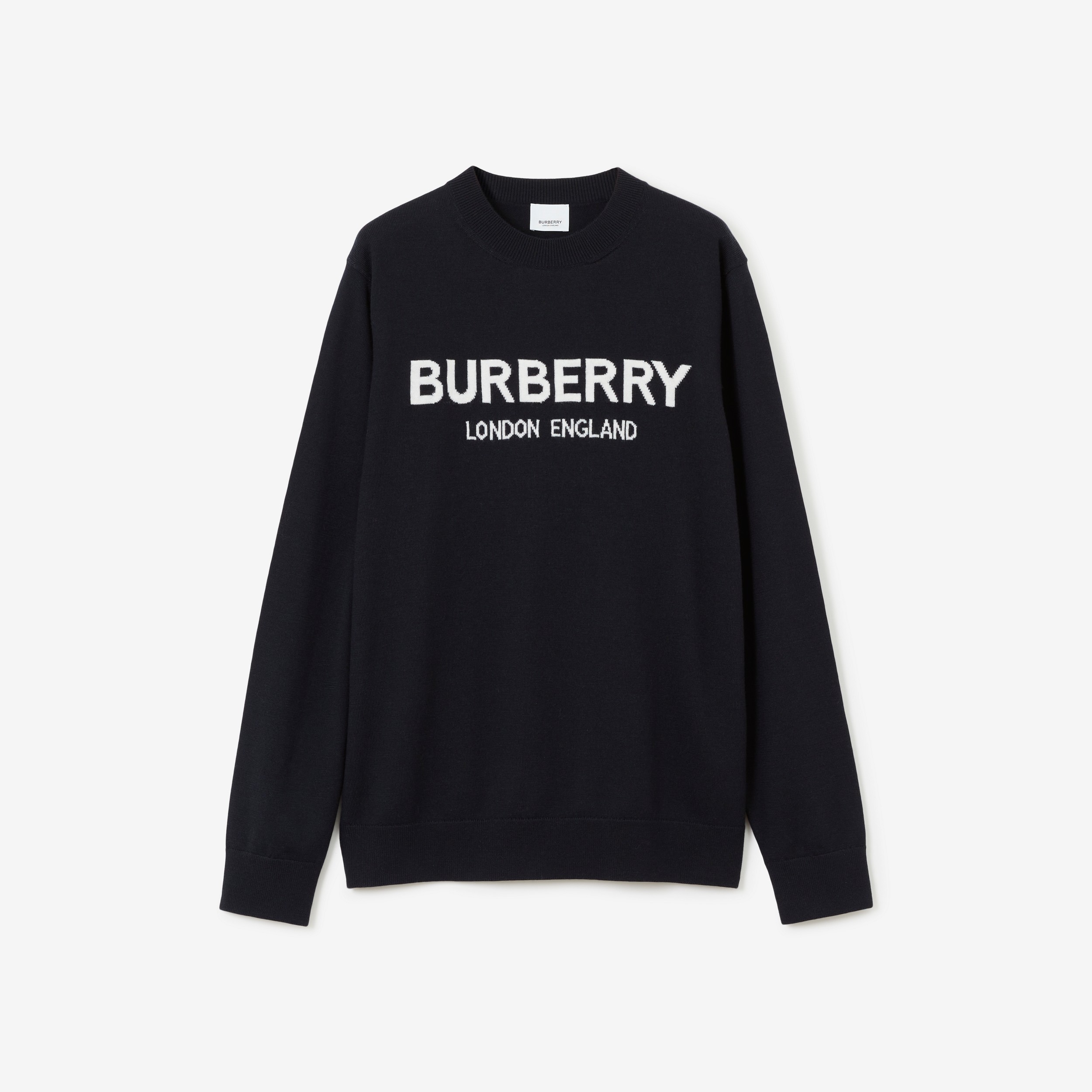 Lol Merchandiser Resultaat Logo Intarsia Wool Blend Sweater in Coal Blue - Men | Burberry® Official
