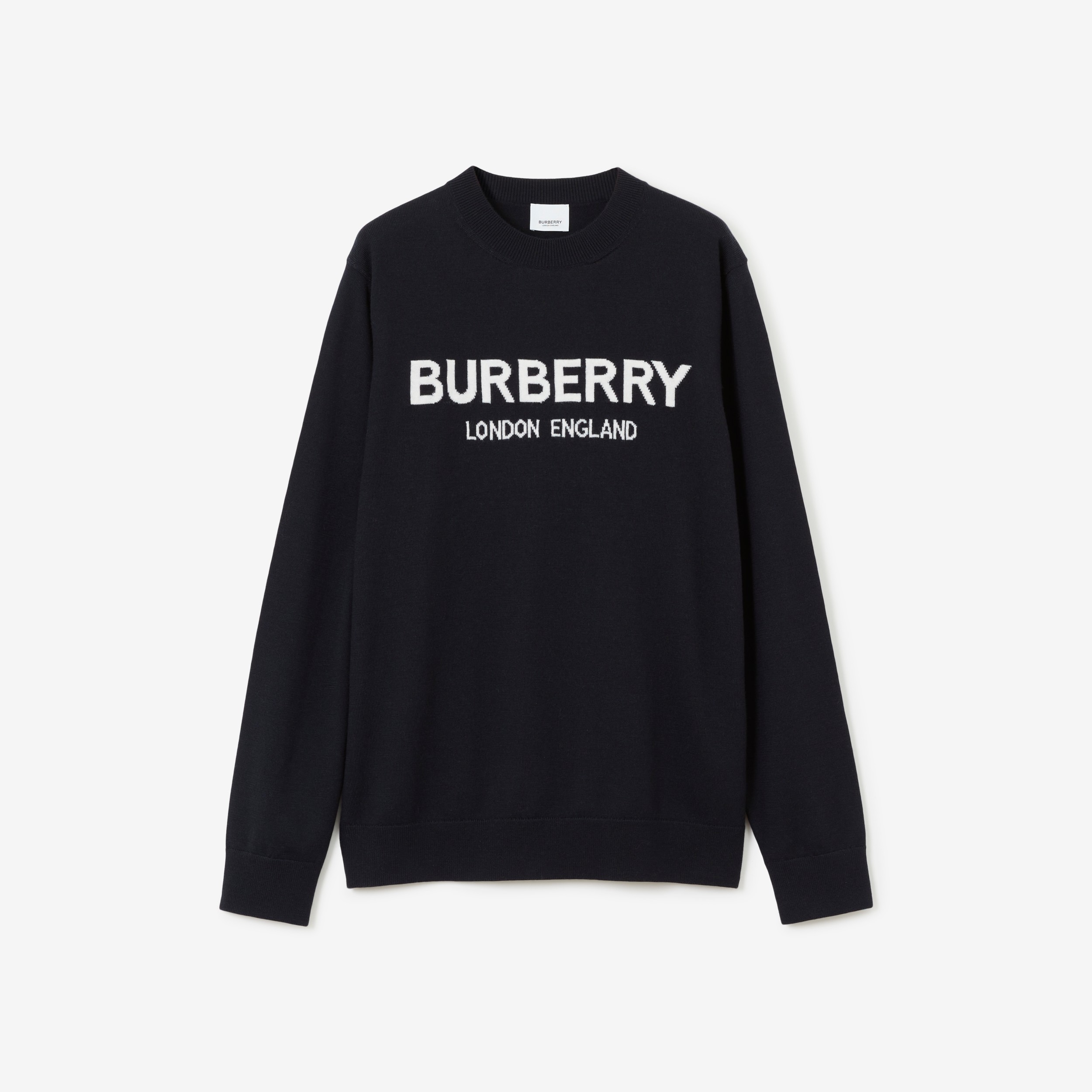 Logo Intarsia Wool Blend Sweater in Coal Blue - Men | Burberry® Official