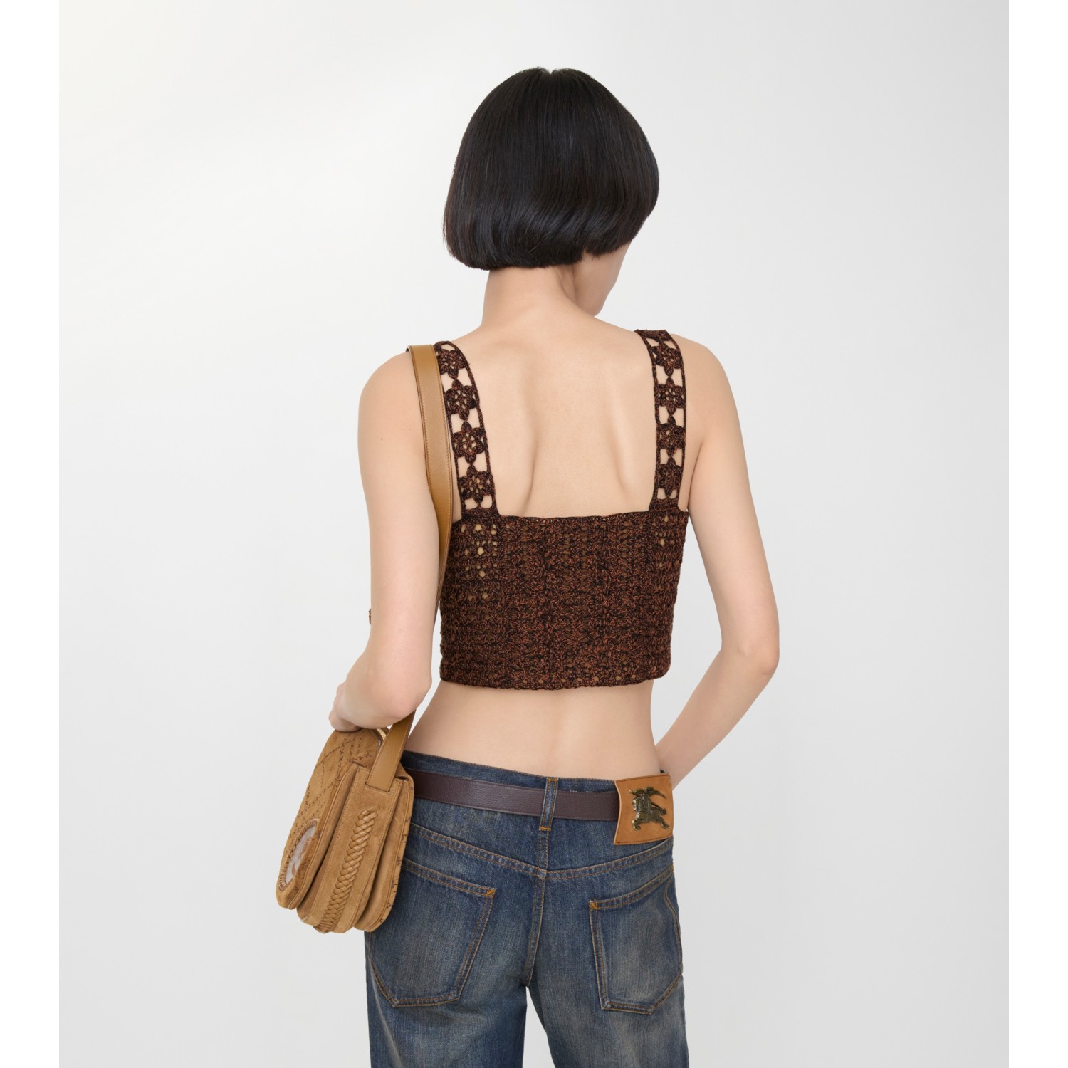 Cropped Crochet Mouliné Cotton Top - thumbnail 3
