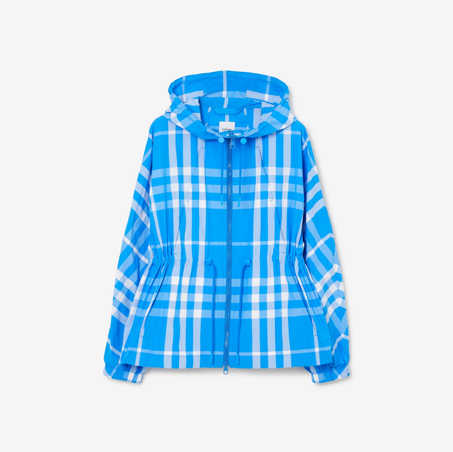 Check Nylon Hooded Jacket in Vivid Blue - Women | Burberry® Official