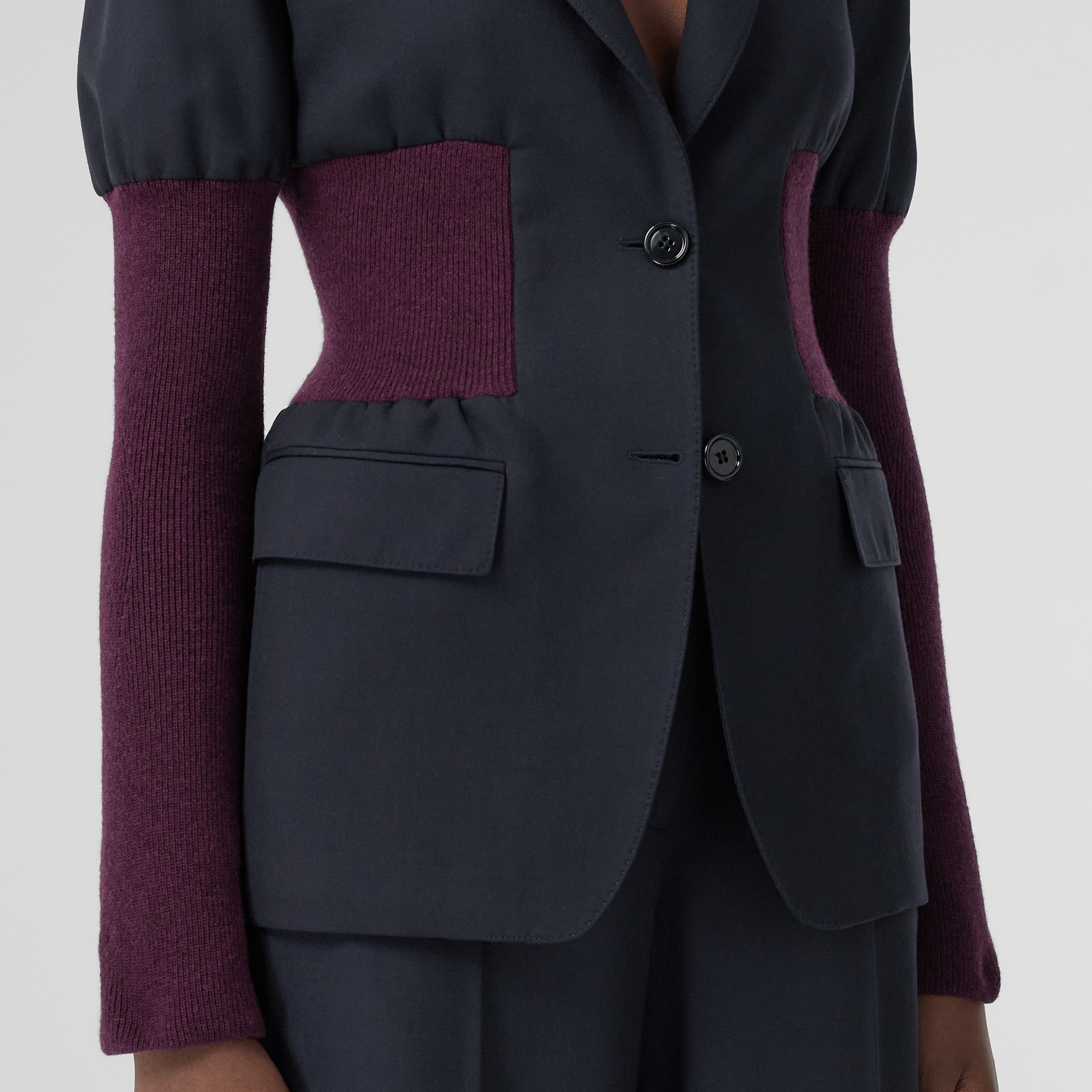 Panel Detail Wool Tailored Jacket in Navy Black - Women | Burberry® Official - 2