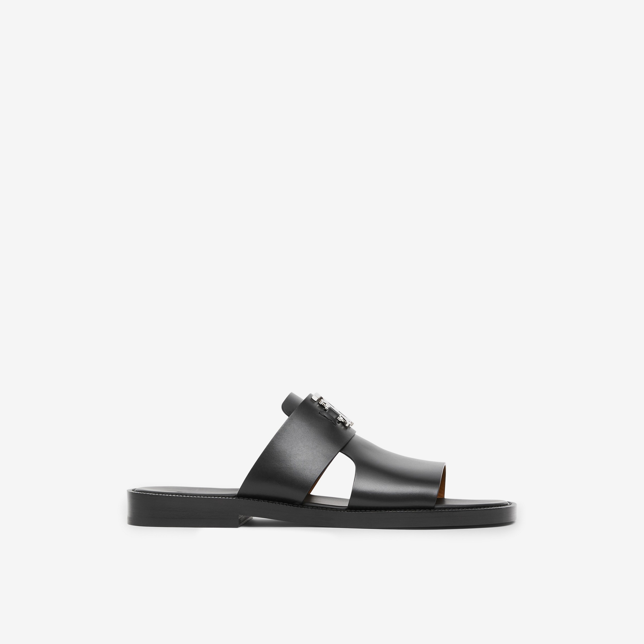 Sandálias de couro com monograma (Preto) - Homens | Burberry® oficial - 1
