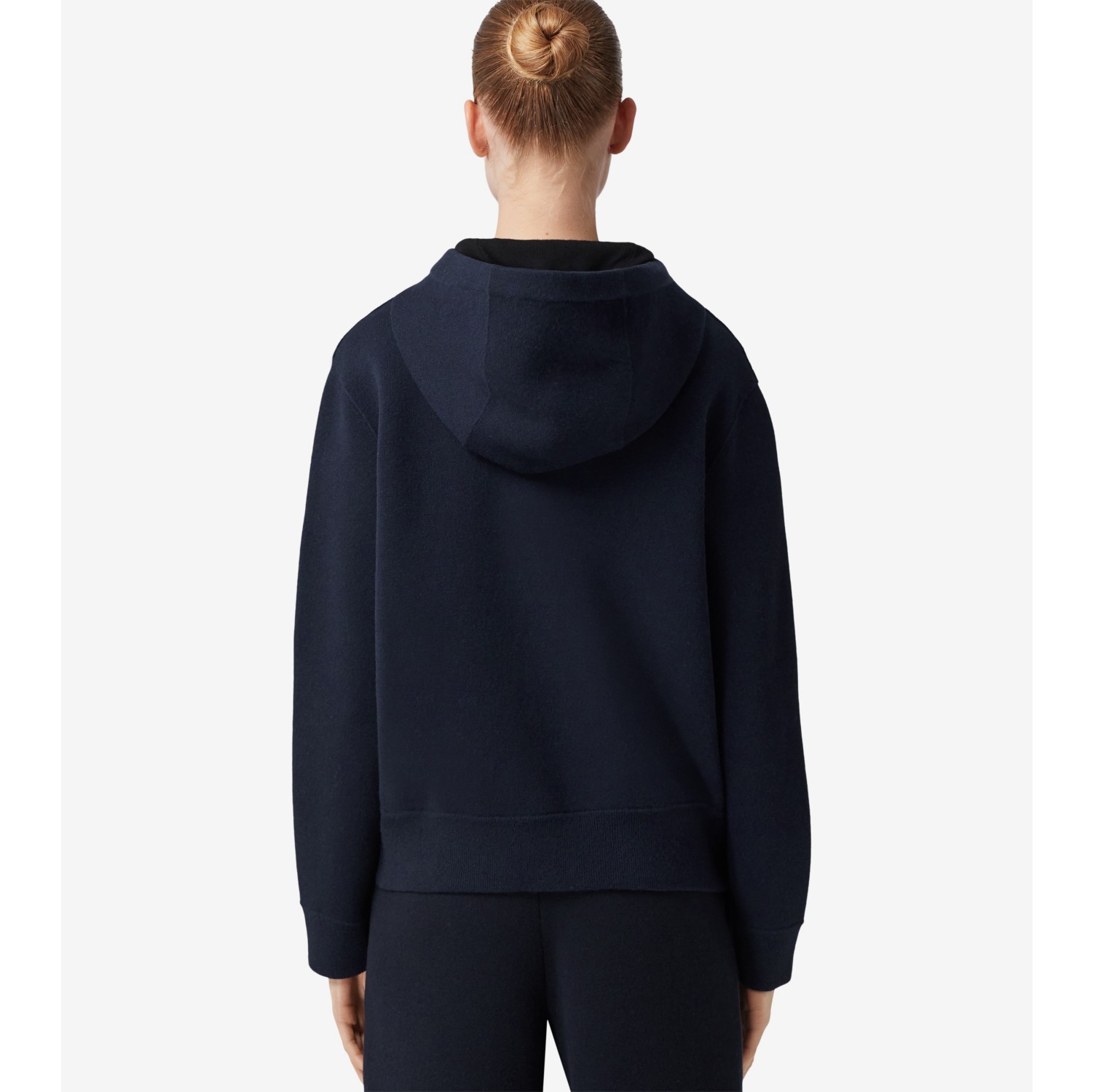 Embroidered Logo Cashmere Zip Hoodie in Dark Charcoal Blue - Women ...