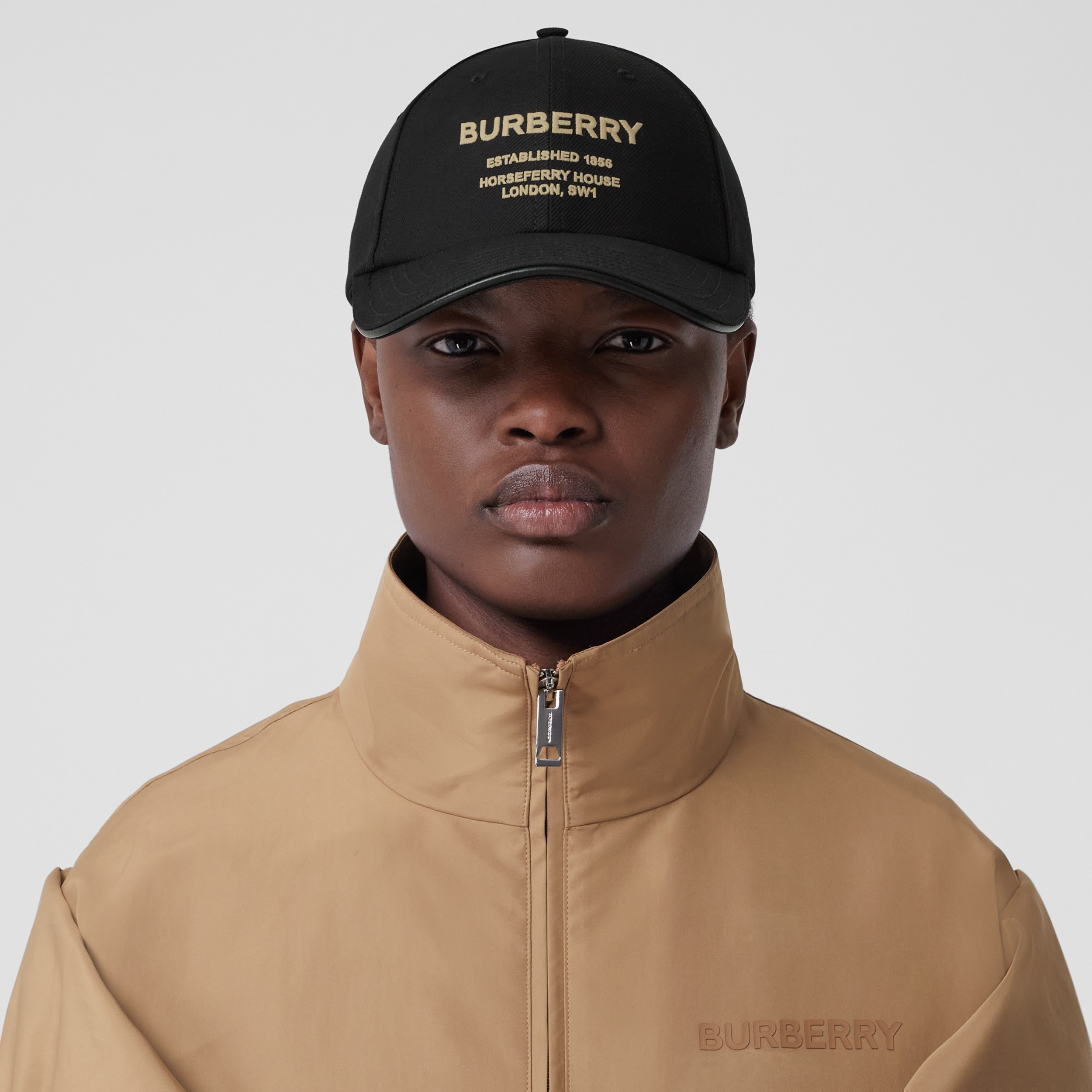 Horseferry Motif Cotton Twill Baseball Cap in Black/beige | Burberry® Official - 2