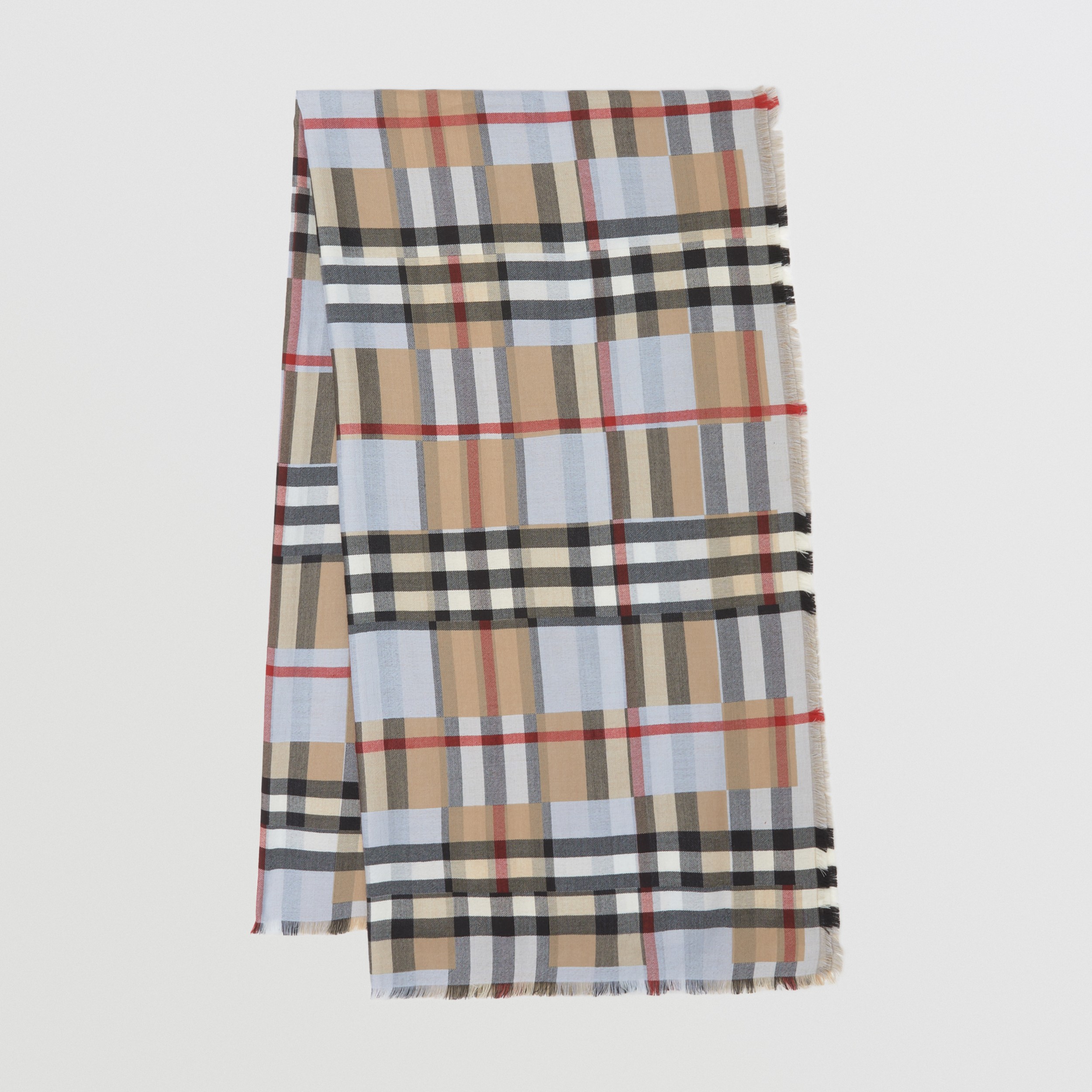 Lightweight Chequer Cashmere Jacquard Scarf in Pale Blue Burberry