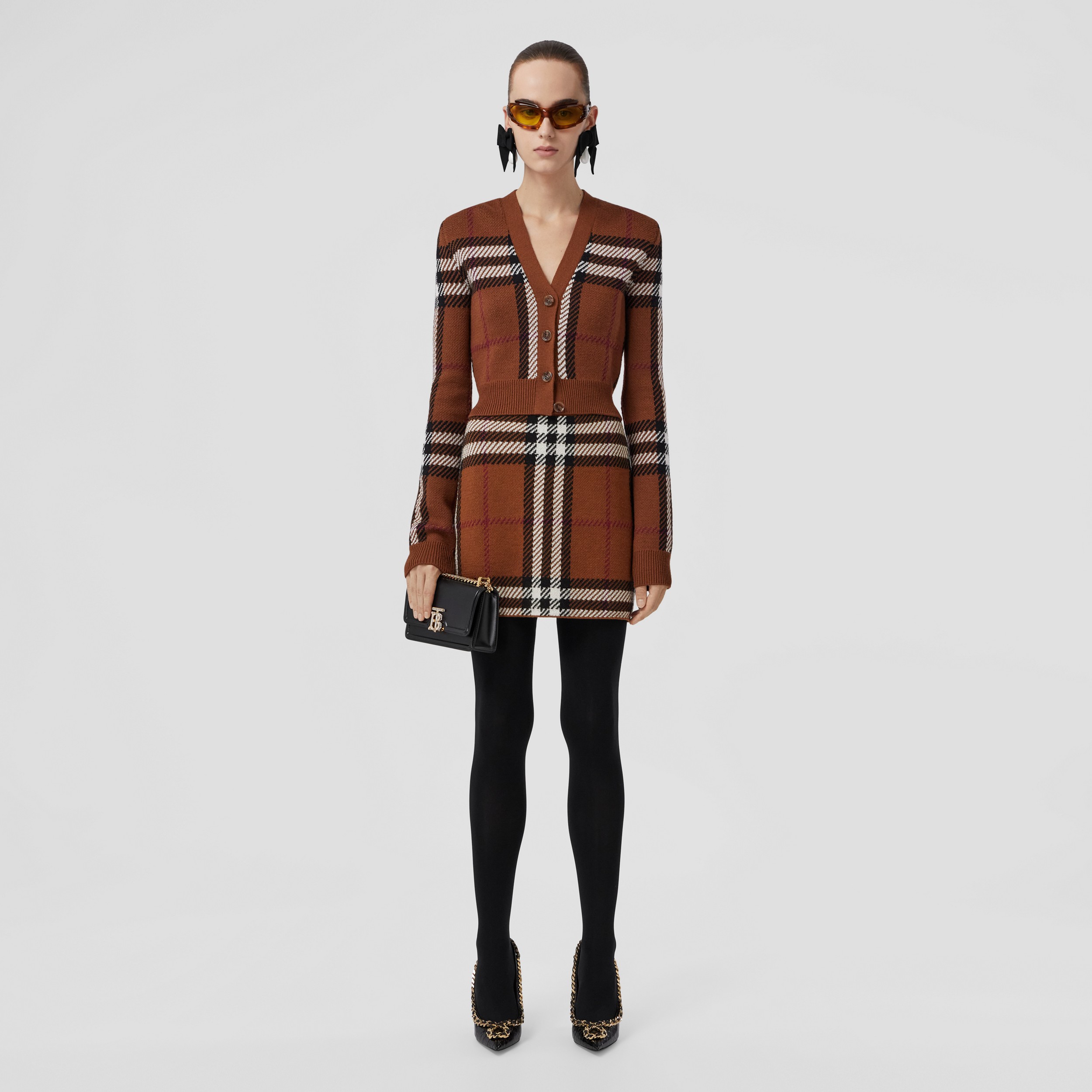 Check Wool Jacquard Mini Skirt in Dark Birch Brown - Women | Burberry® Official - 1