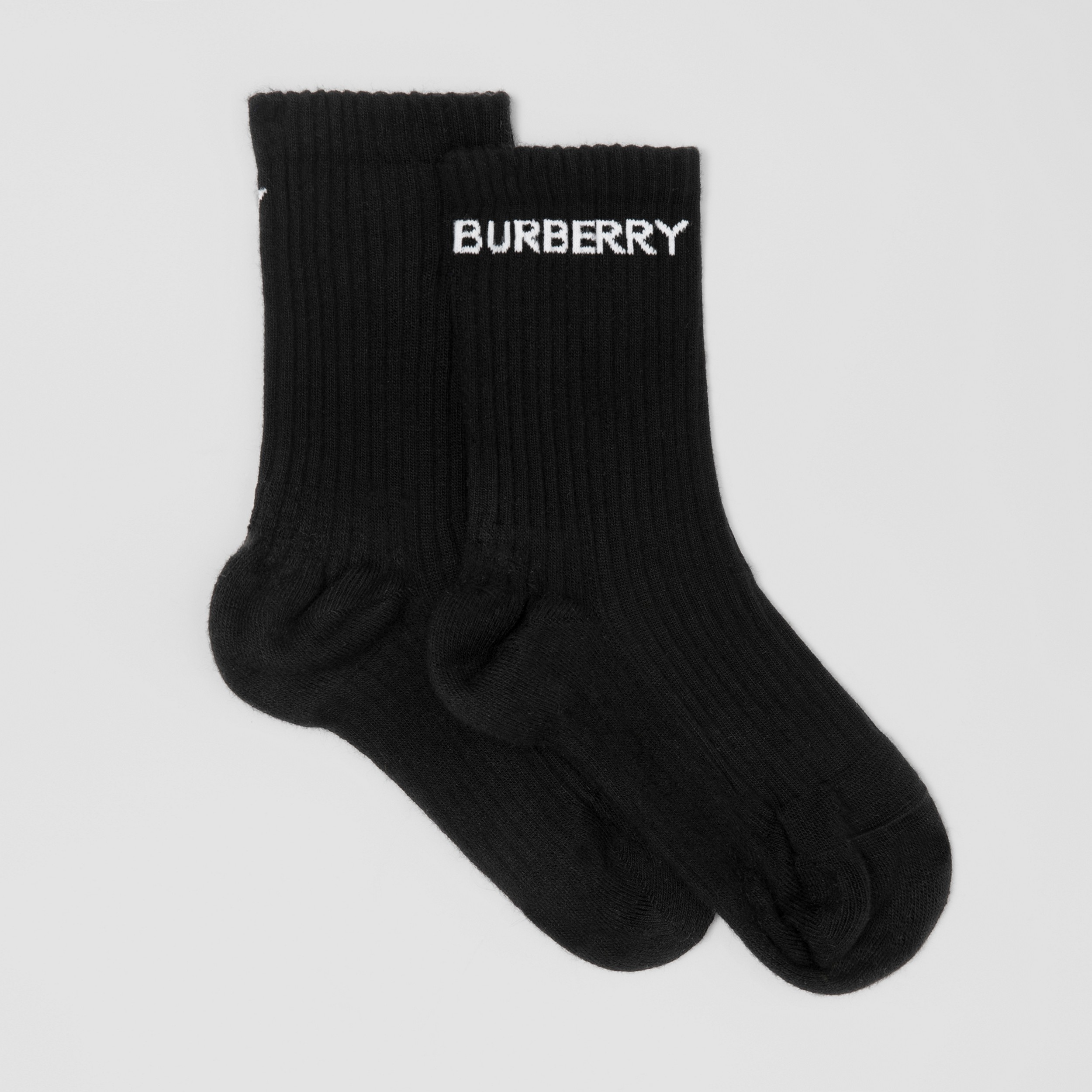 Logo Intarsia Technical Stretch Cotton Socks in Black | Burberry® Official - 4