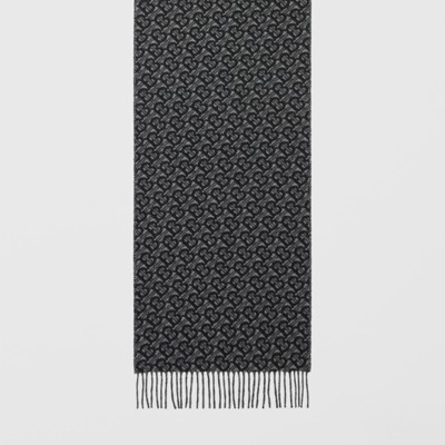 Monogram Cashmere Jacquard Scarf in Graphite | Burberry® Official