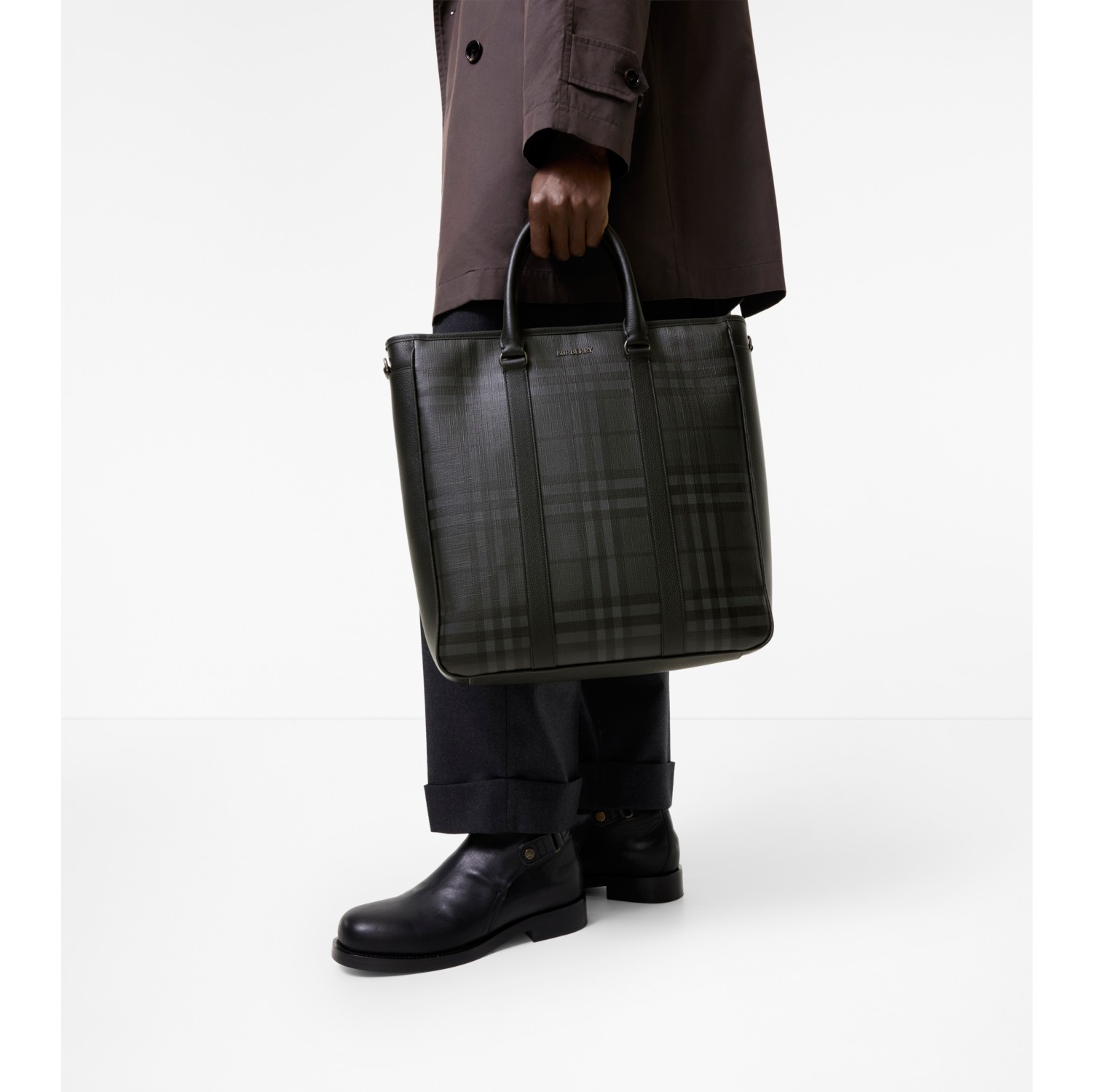 City Check North South Tote in Iron grey - Men, Technical, Cotton | Burberry® Official