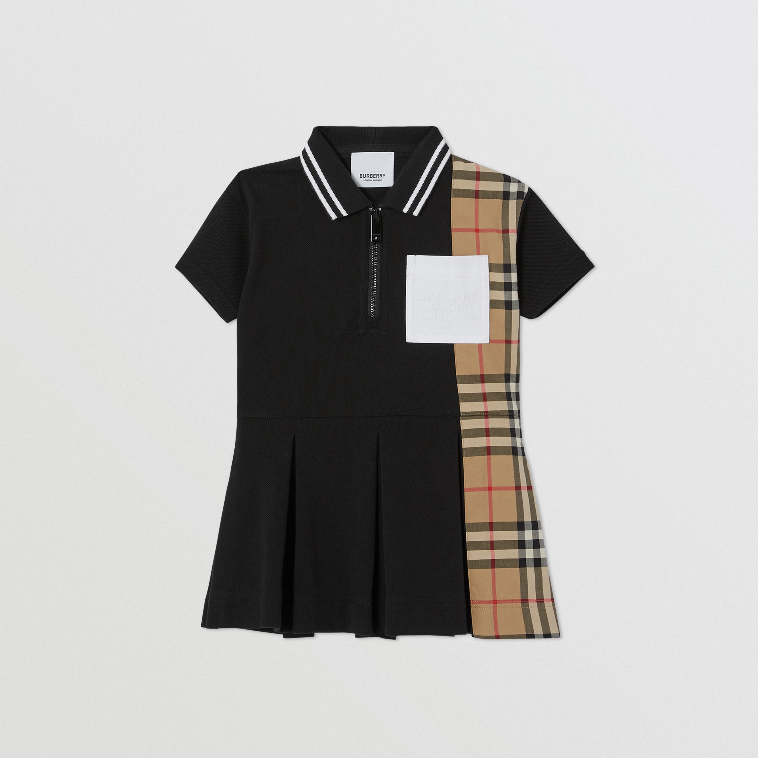 Vintage Check Panel Cotton Piqué Polo Shirt Dress in Black - Children | Burberry® Official - 1