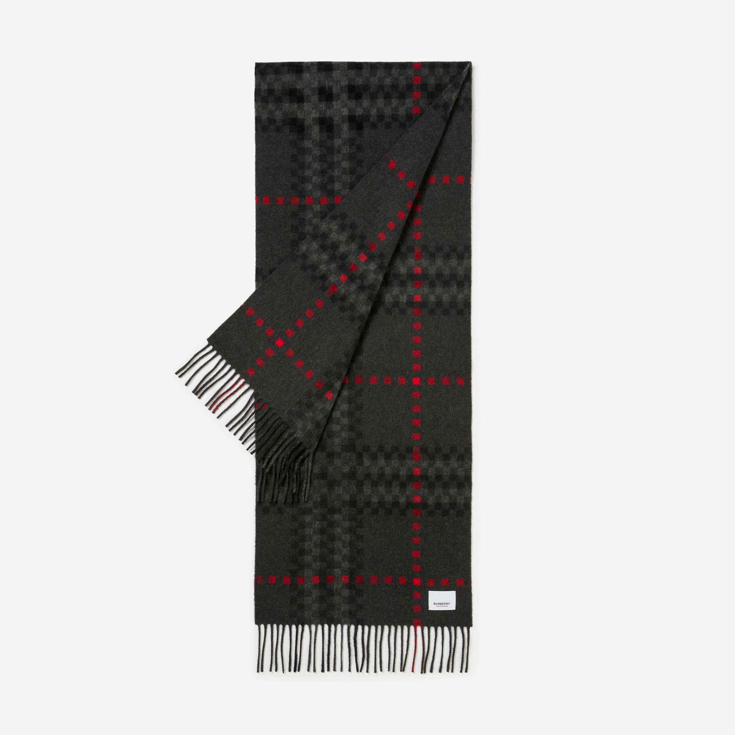 Pixel Check Cashmere Scarf in Charcoal | Burberry® Official - 3