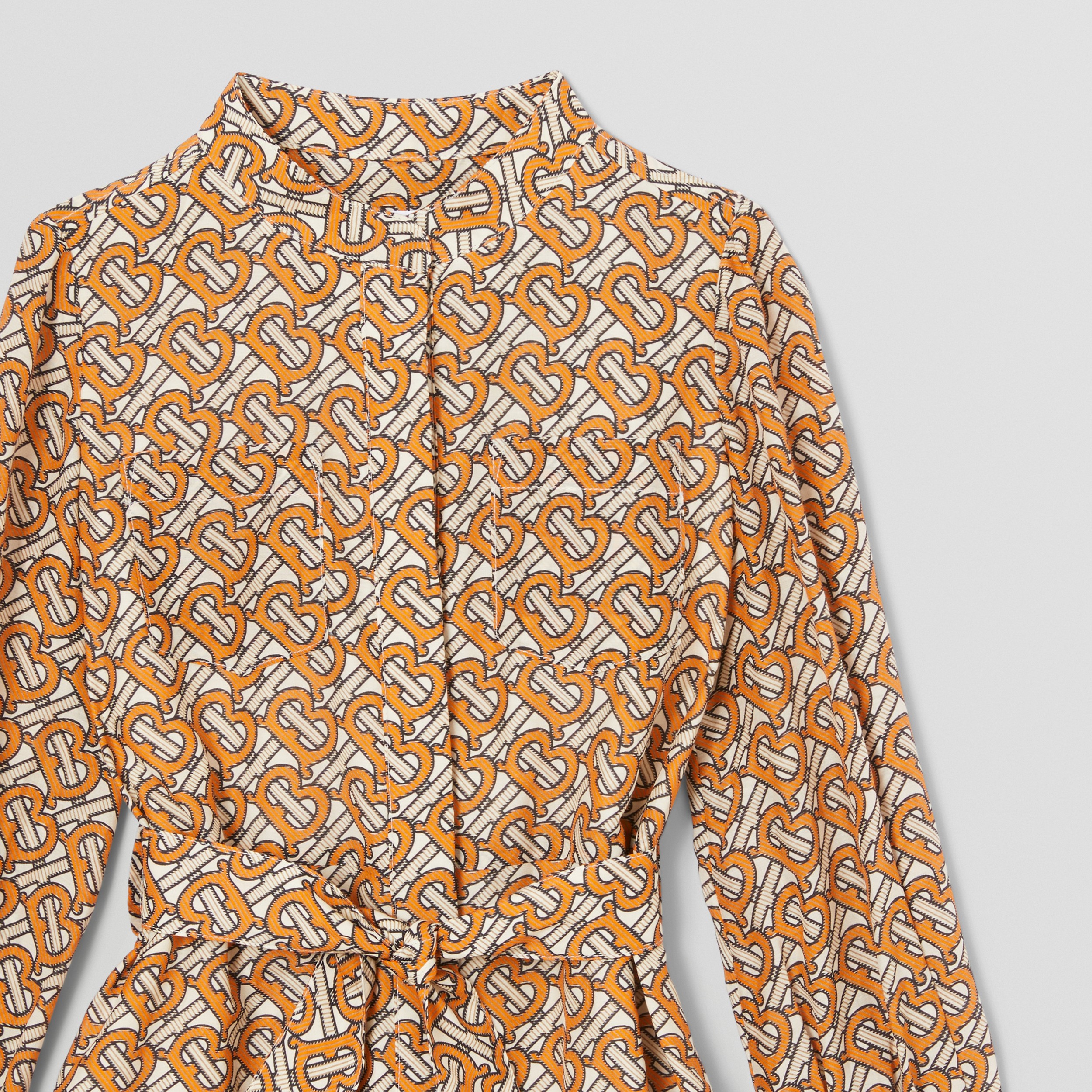 Monogram Print Cotton Silk Shirt Dress in Bright Orange | Burberry® Official - 4