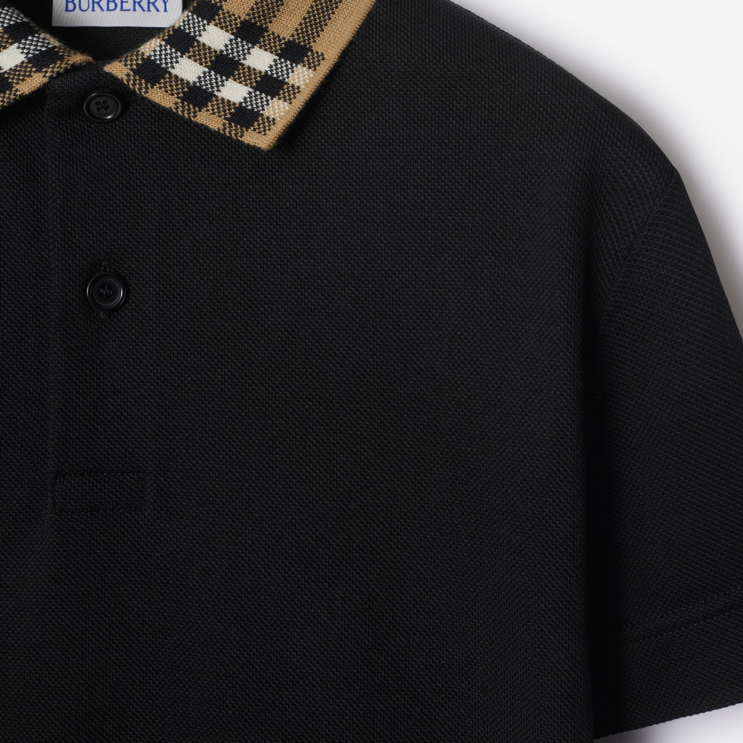 Check Collar Cotton Polo Shirt in Black | Burberry® Official Check Collar Cotton Polo Shirt in Black | Burberry® Official