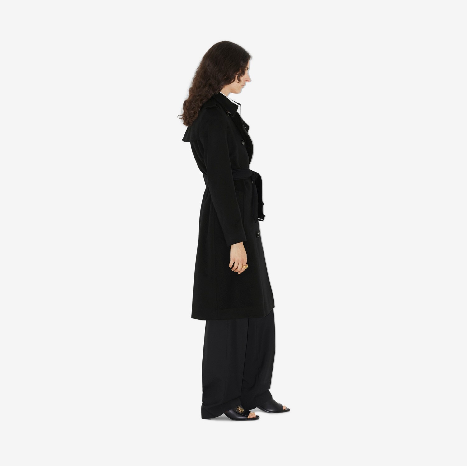 肯辛顿版型 – 长款羊绒混纺 Trench 风衣 (黑色) - 女士 | Burberry® 博柏利官网
