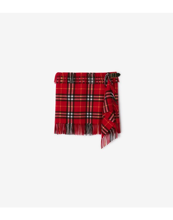 Check Wool Cashmere Scarf Skirt