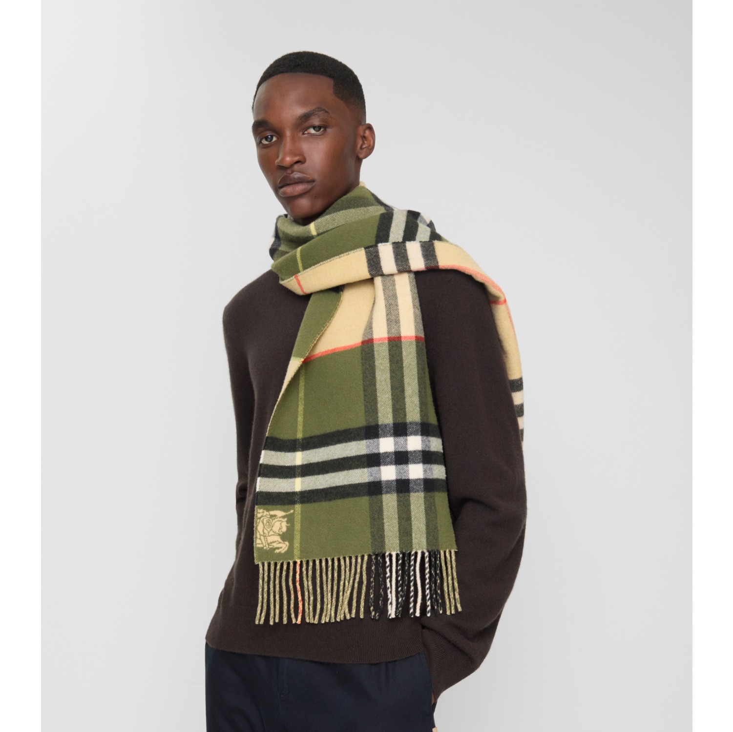 Contrast Check Cashmere Scarf