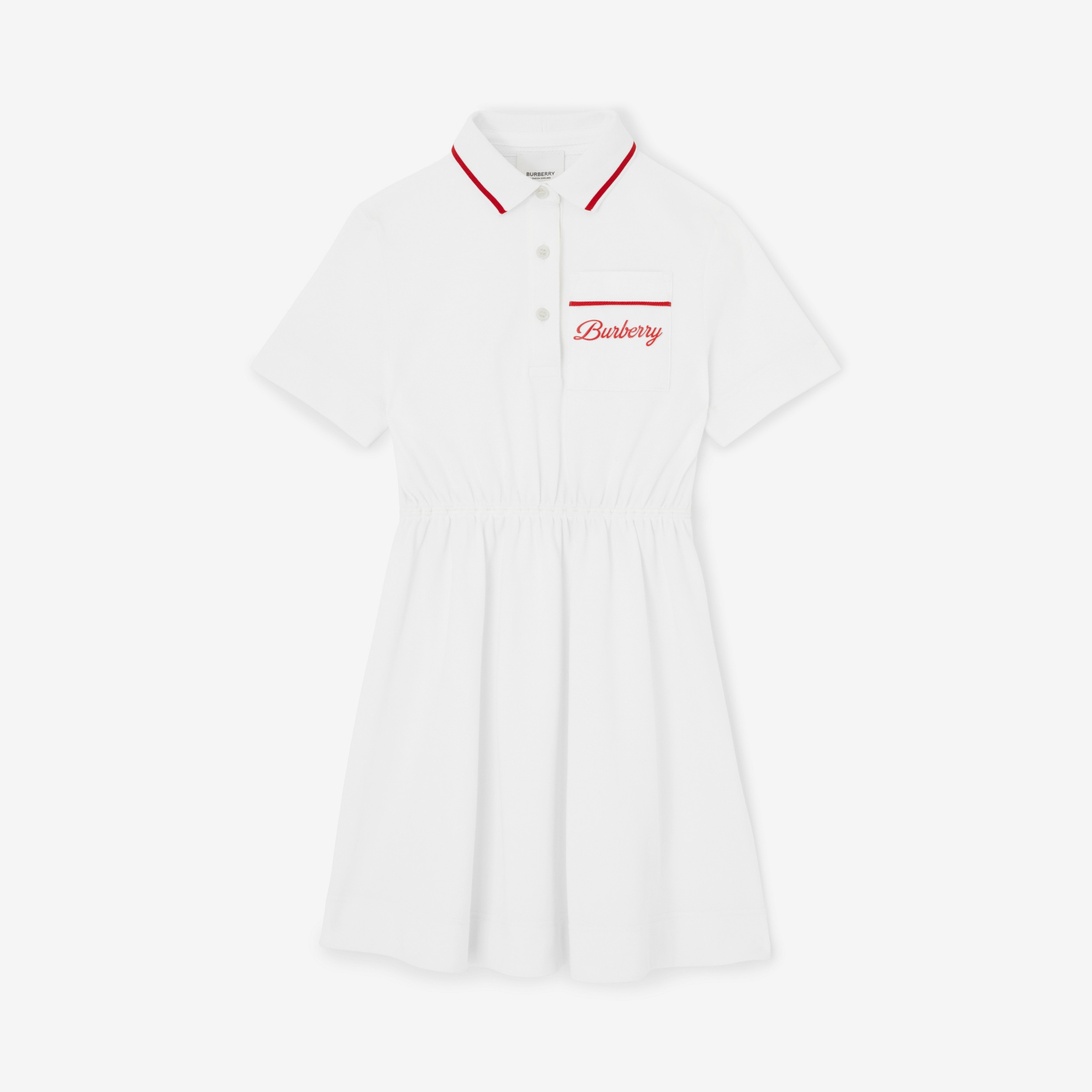 Logo Script Print Cotton Piqué Polo Shirt Dress in White | Burberry® Official - 1