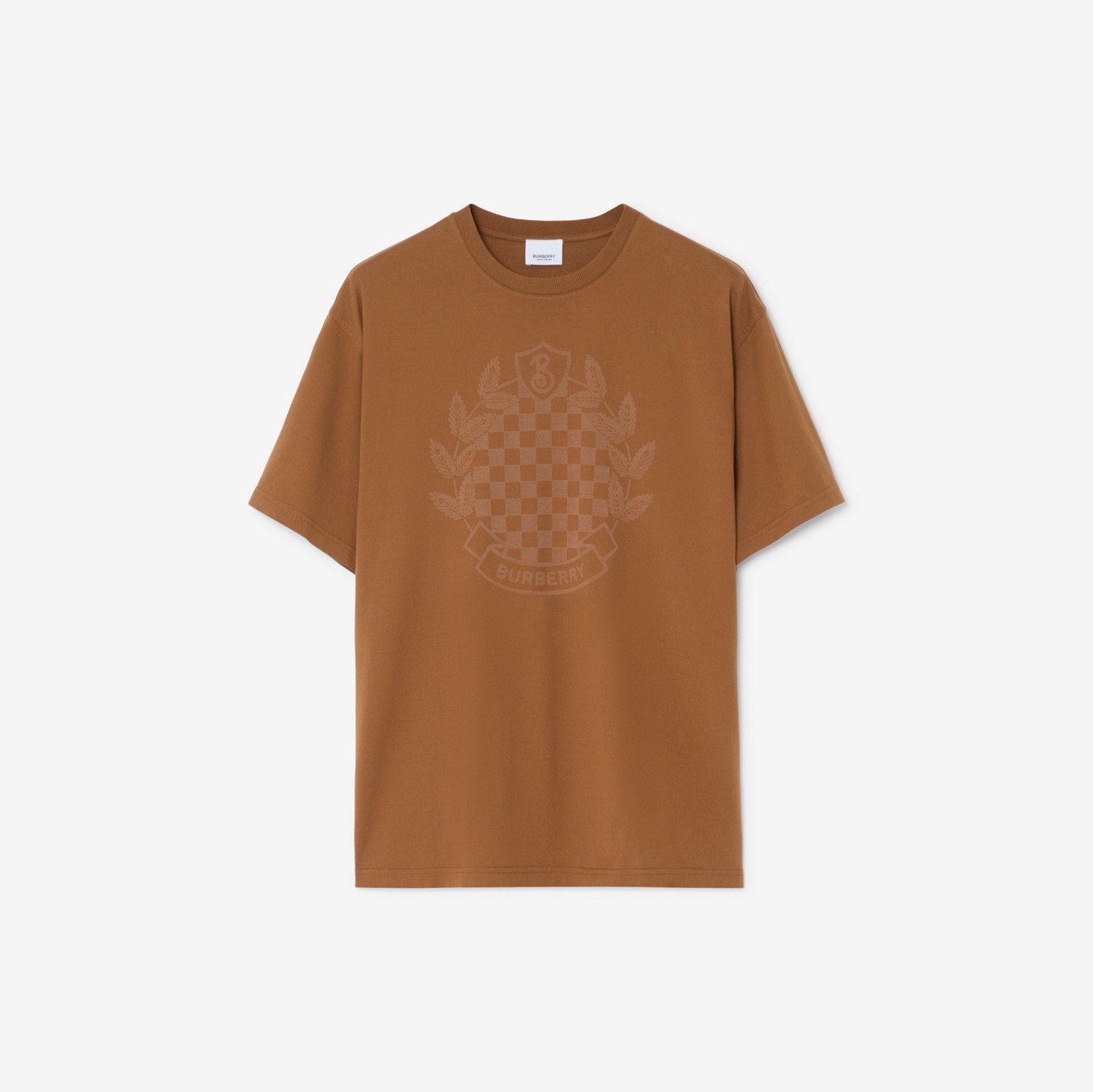 Chequered Crest Cotton T-shirt in Dark Birch Brown - Men | Burberry® Official