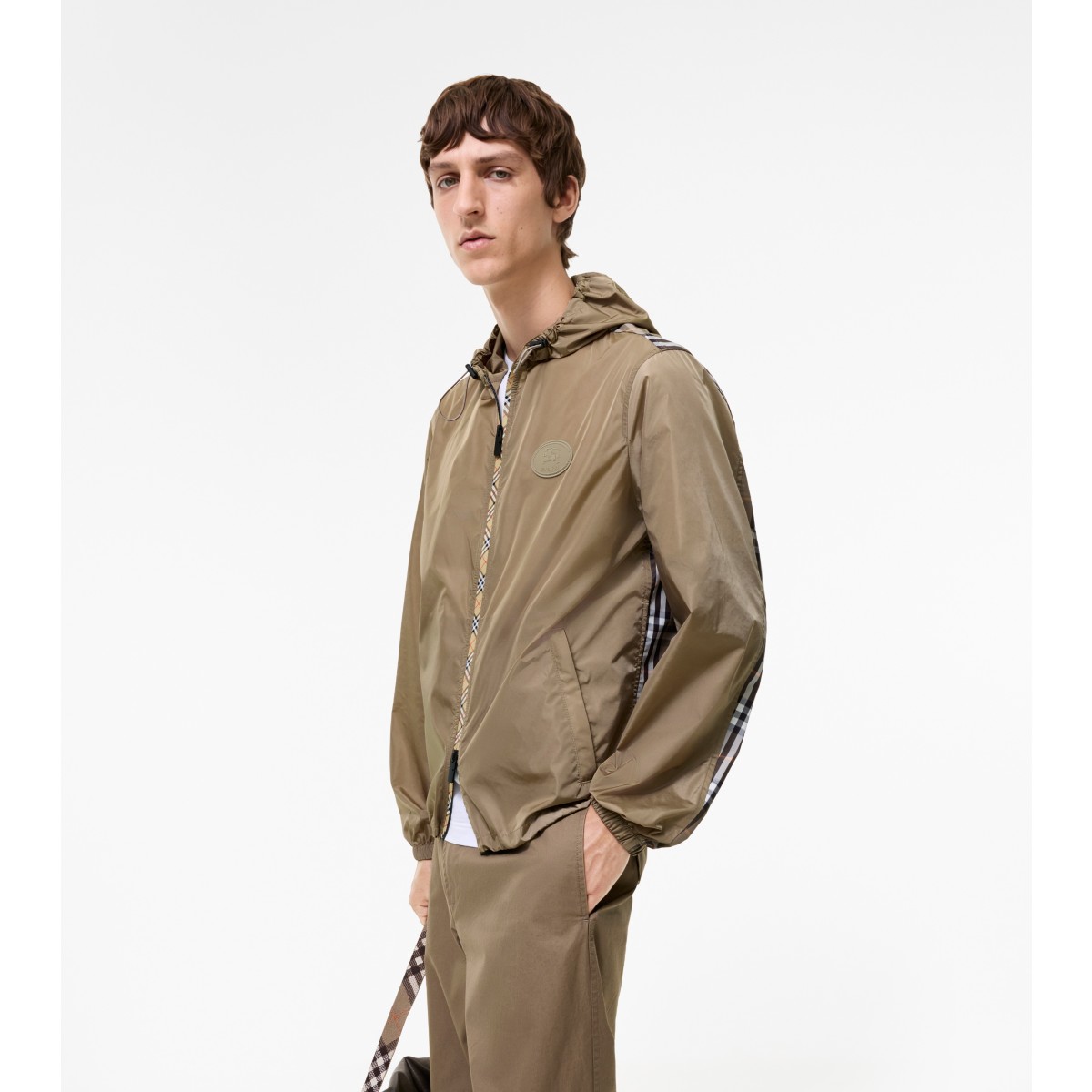  Check Trim Nylon Hooded Jacket