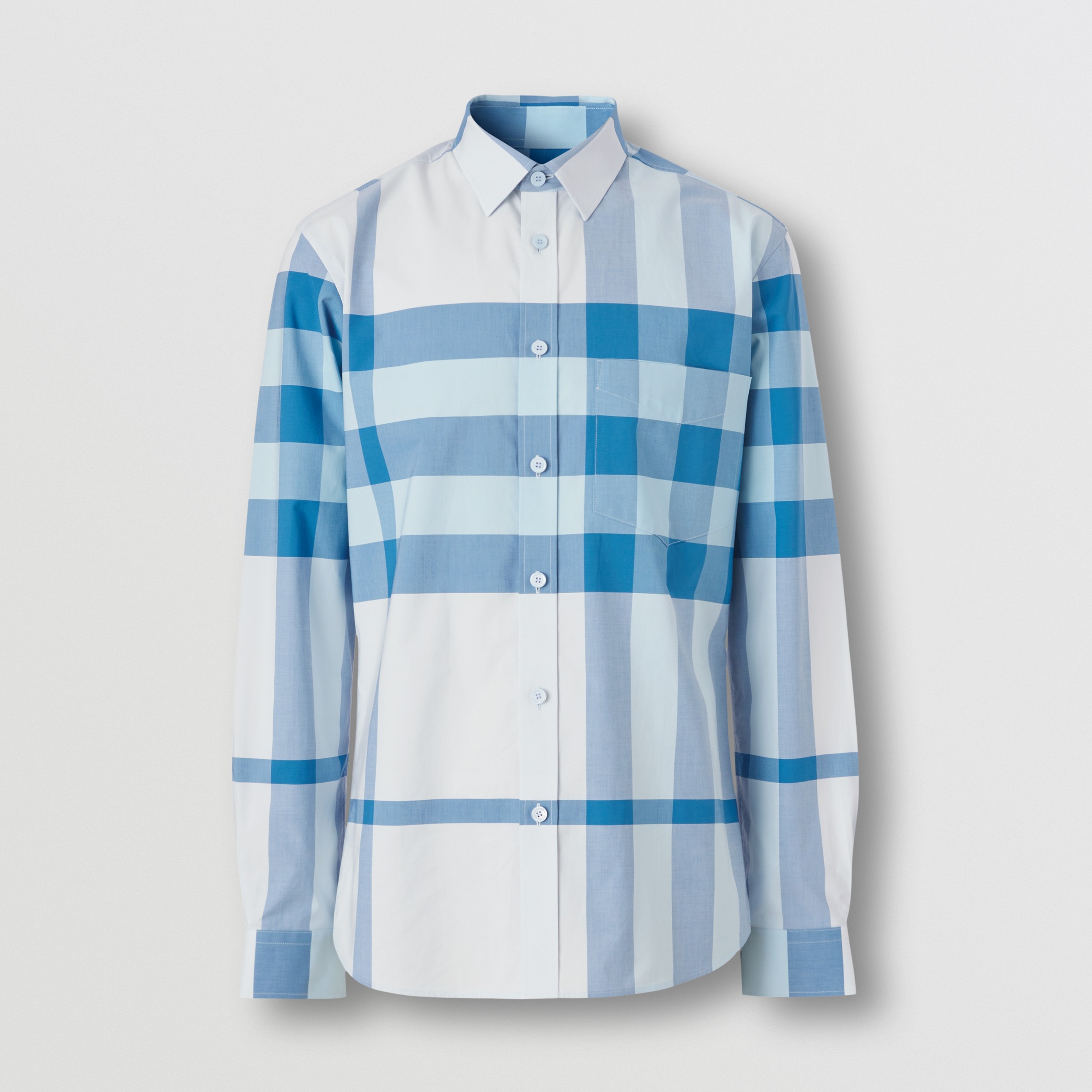 Check Stretch Cotton Poplin Shirt in Sky Blue - Men | Burberry® Official - 4