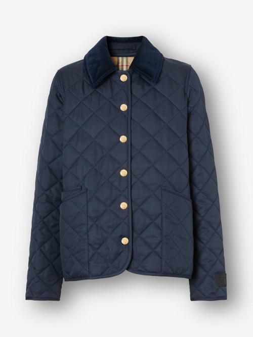 Burberry Corduroy Collar Diamond Quilted Jacket In Blue