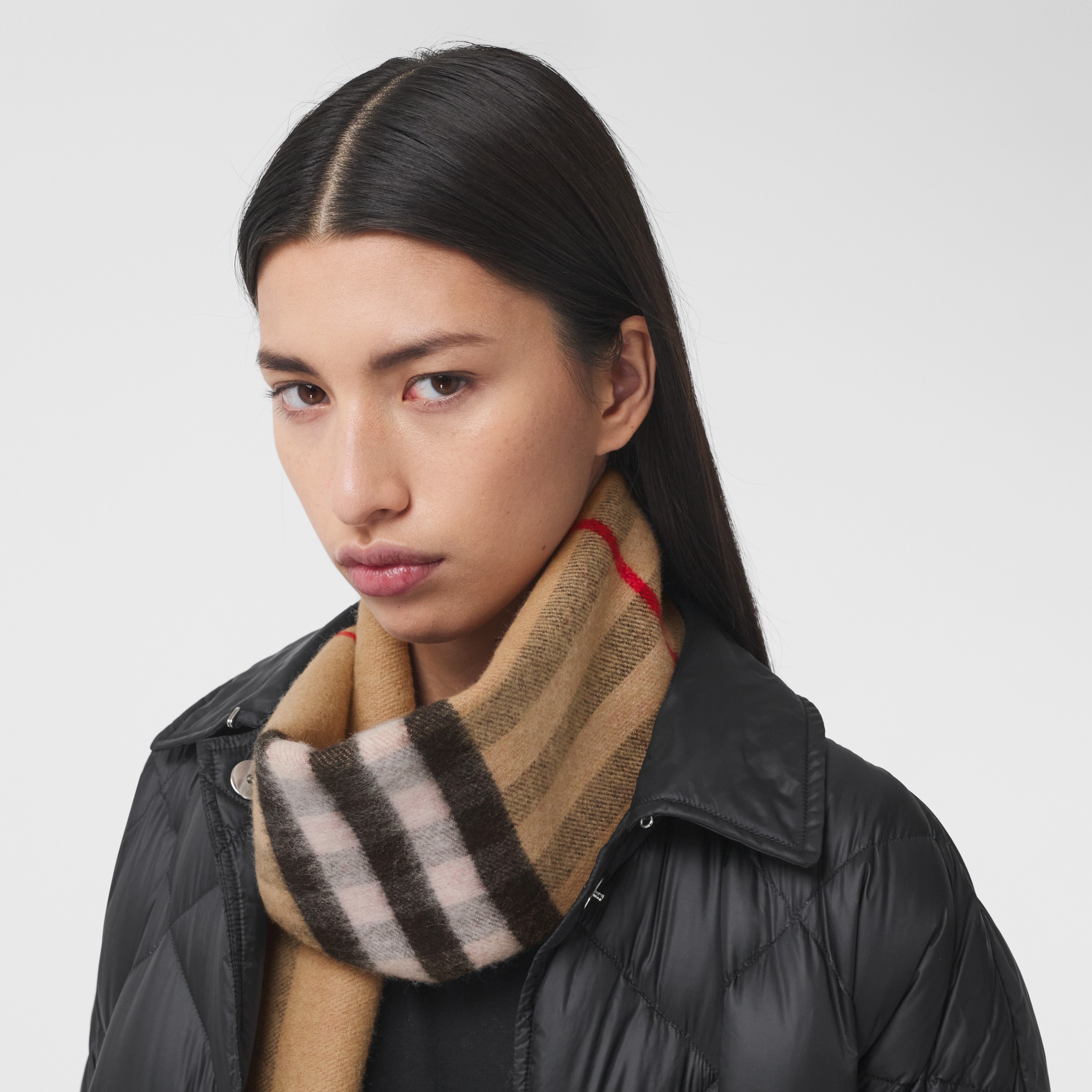 Love and Check Cashmere Jacquard Scarf in Archive Beige | Burberry ...