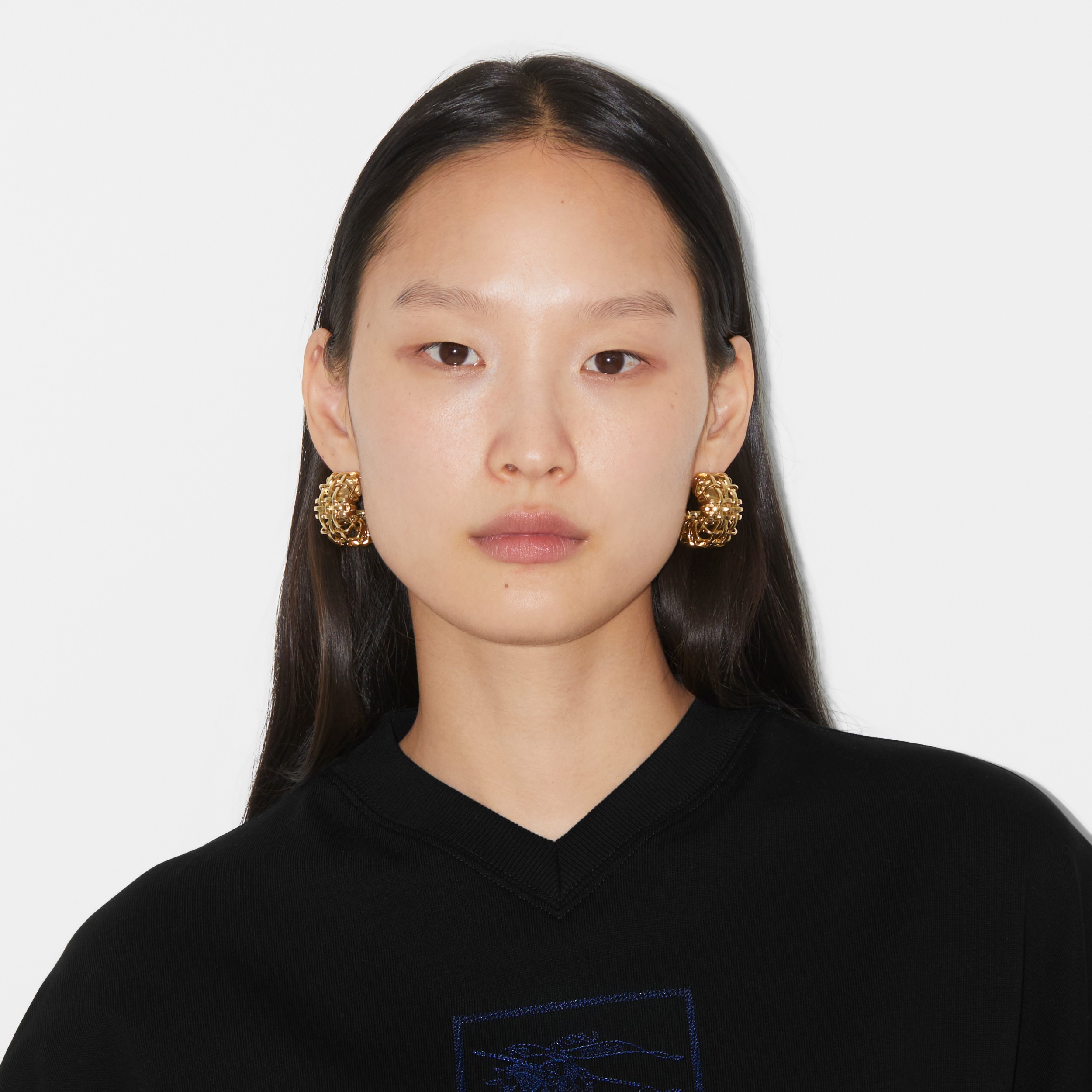 Gold-plated Check Hoop Earrings in Light - Women | Burberry® Official - 4
