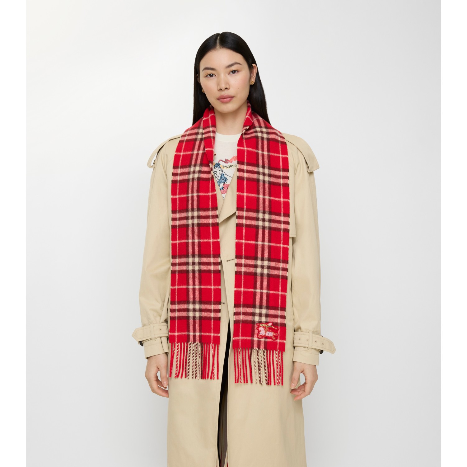 Narrow Check Cashmere Scarf