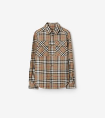 Tシャツ・カットソー Burberry Cappuccino cotton oversize t-shirt Oversized Fit Check Cotton Linen Shirt in Nut - Men