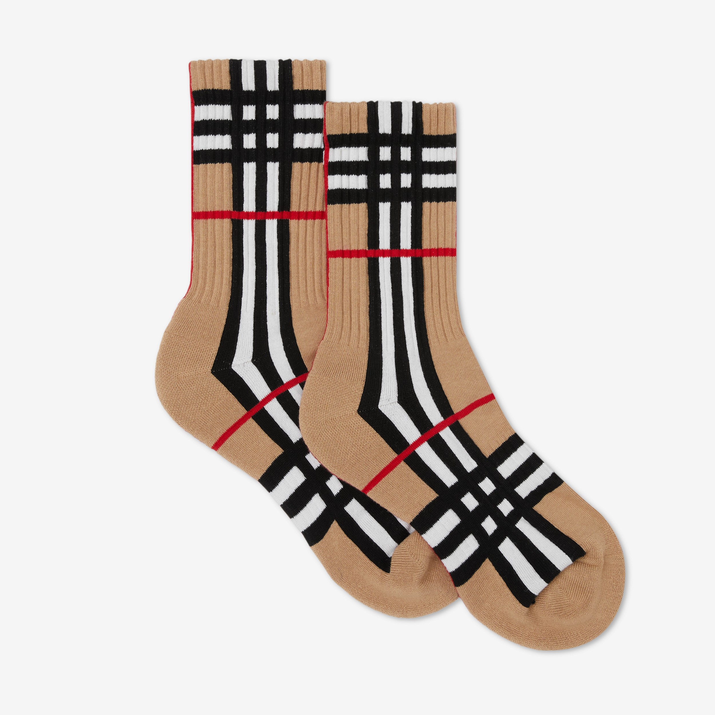 Check Intarsia Technical Stretch Cotton Socks in Archive Beige | Burberry® Official - 3