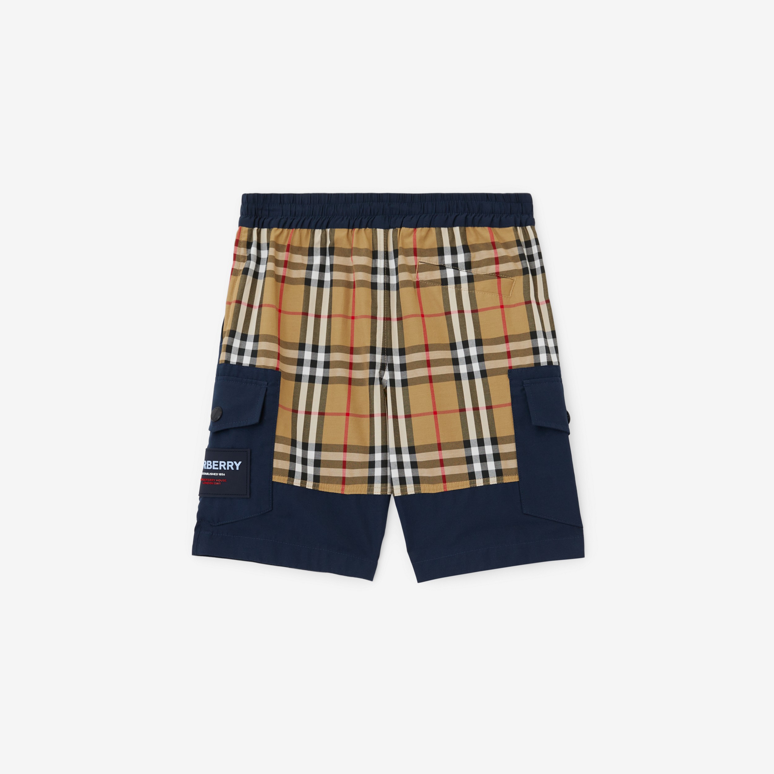 Vintage Check Panel Cotton Blend Cargo Shorts in Deep Charcoal Blue | Burberry® Official - 2