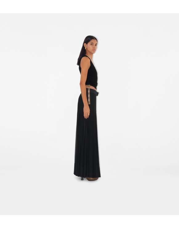 Saia maxi de malha de crepe com pregas