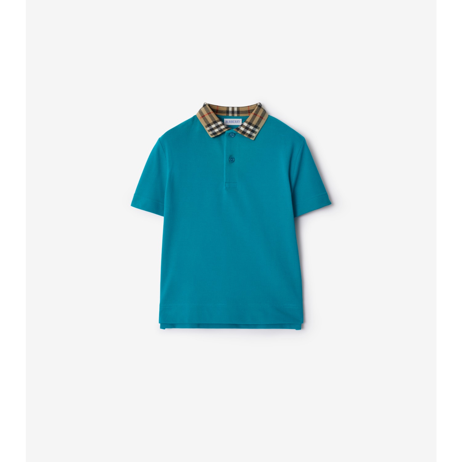 Check Collar Cotton Polo Shirt in Kingfisher Burberry Official