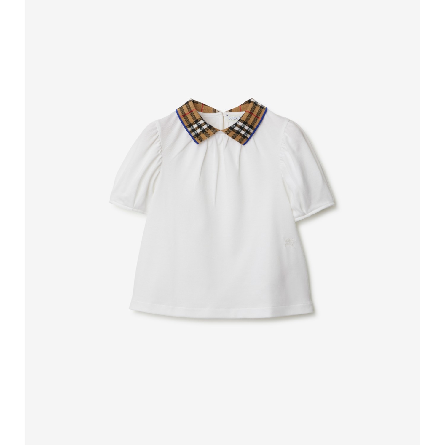 Check Collar Cotton Polo Shirt in White Burberry Official