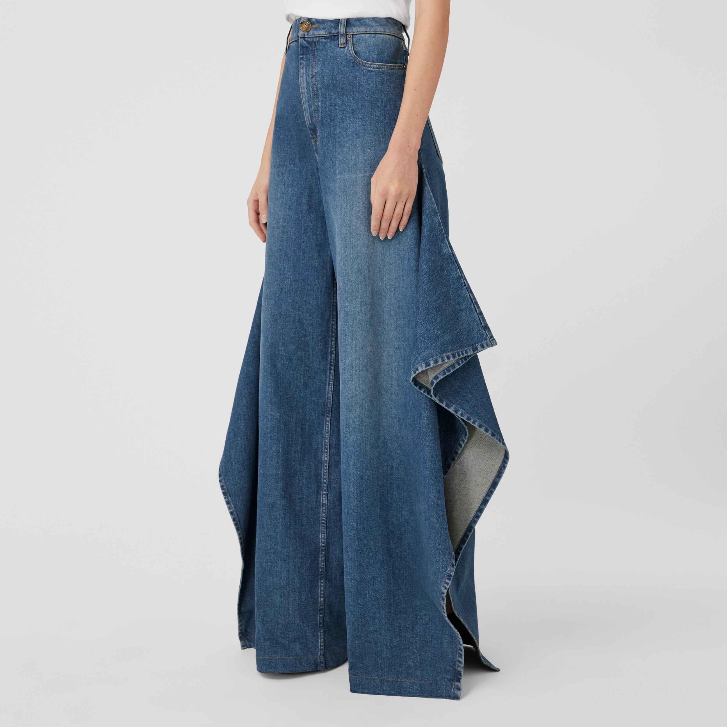 Stonewashed Denim Wide-leg Jeans in Deep Slate Blue - Women | Burberry® Official - 4