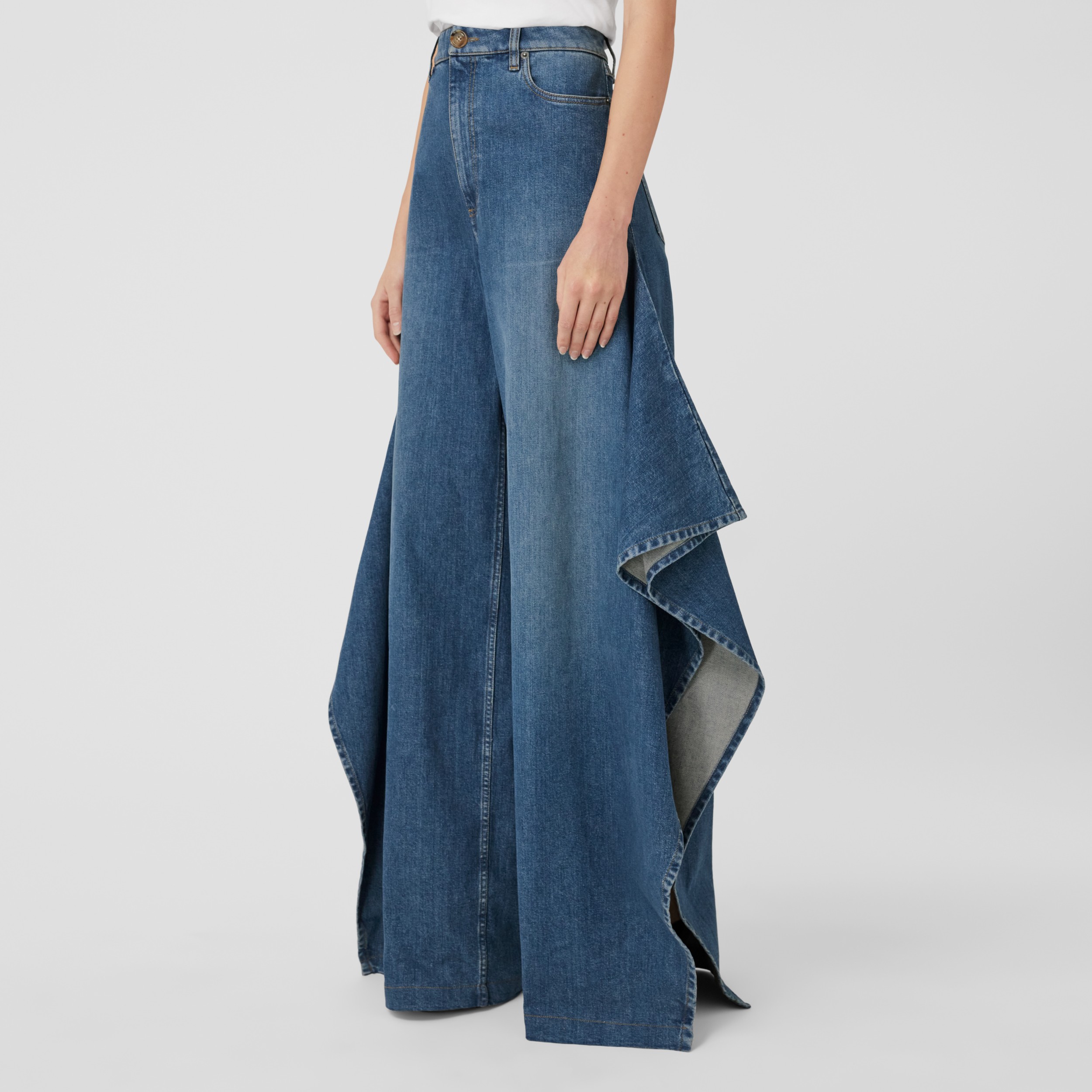 Stonewashed Denim Wide-leg Jeans in Deep Slate Blue - Women | Burberry® Official - 4