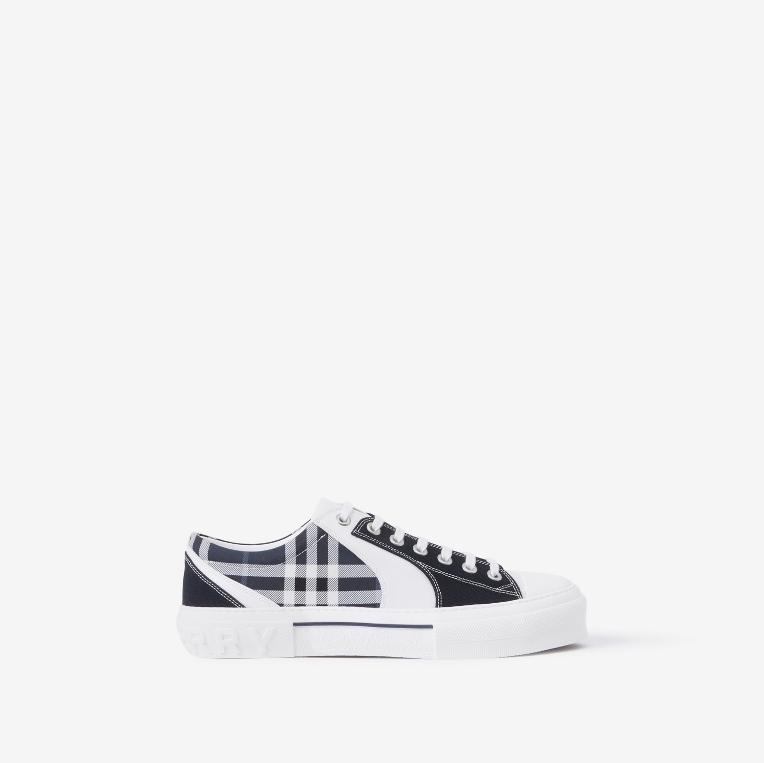 Check, Cotton and Leather Sneakers in White/navy - Men | Burberry® Official