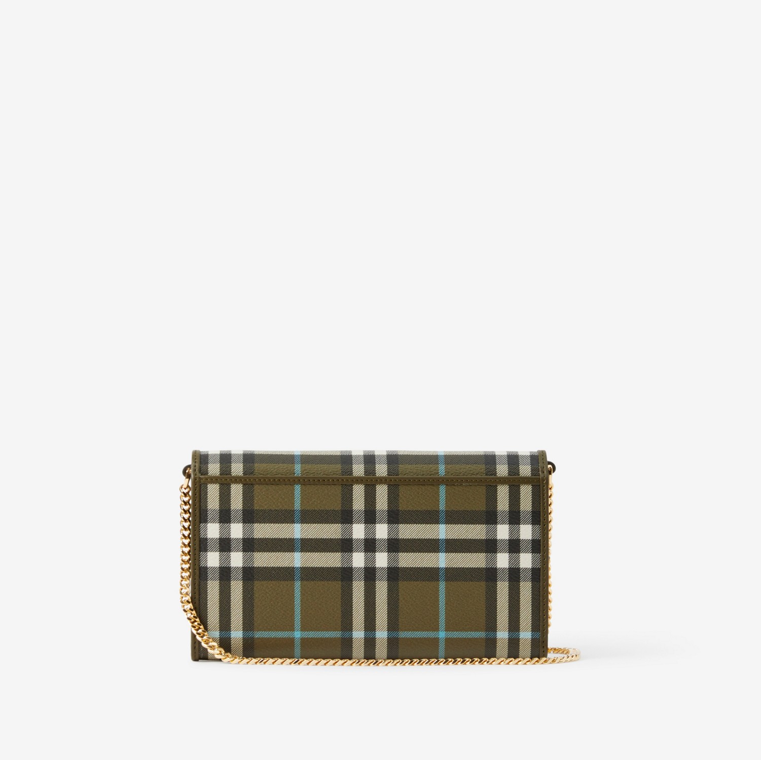 Check Wallet with Chain Strap in Olive Green - Women | Burberry® Official