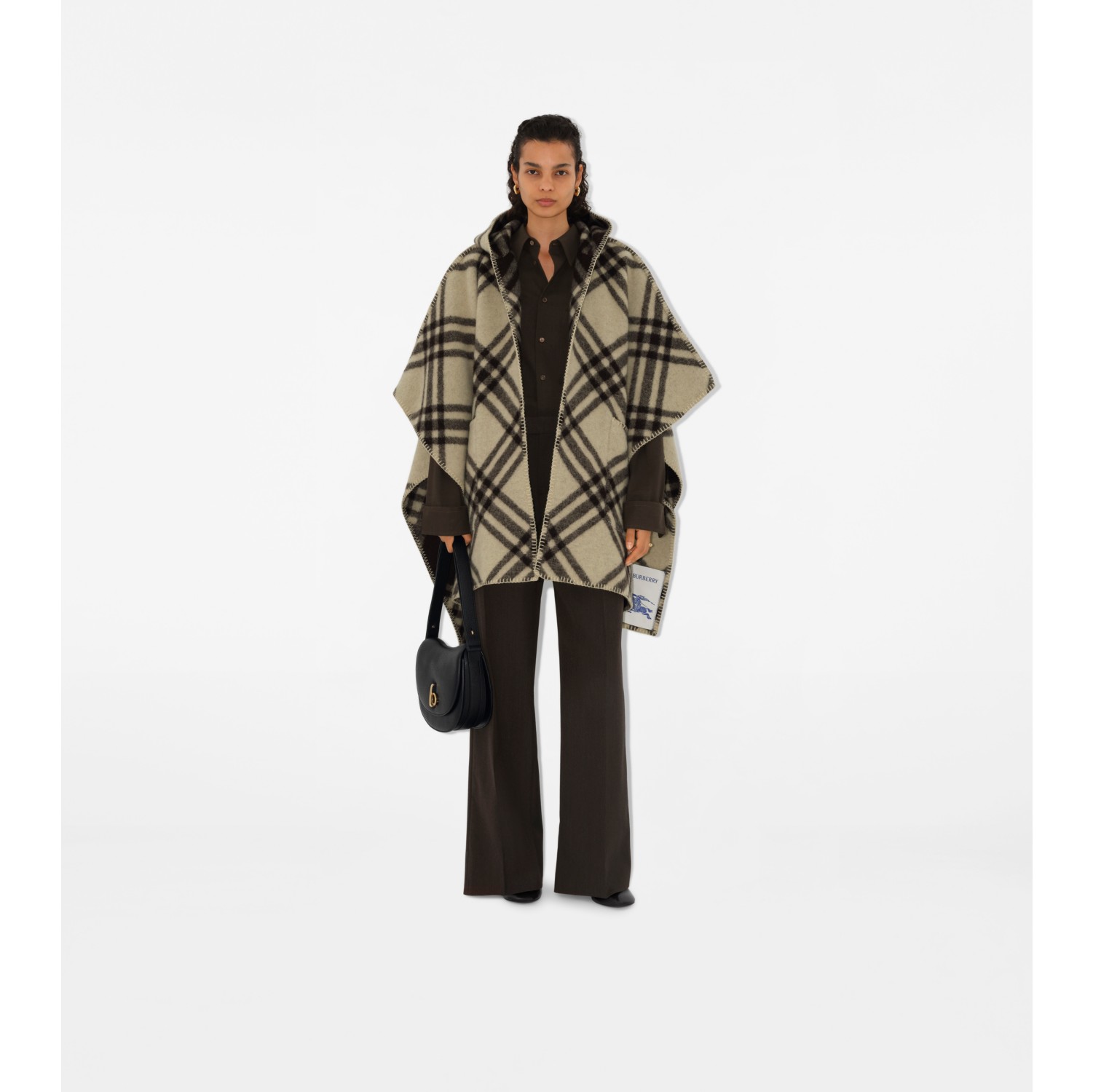 Reversible Check Wool Cape in Candle Burberry Official