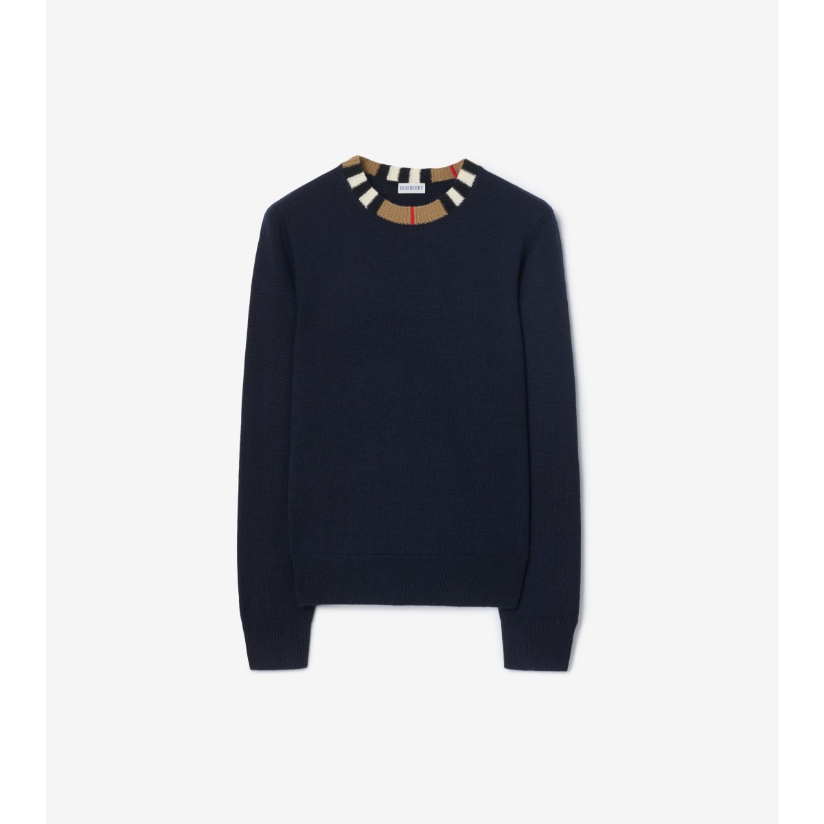 Burberry Icon Stripe Trim Wool Cashmere Sweater In Blue