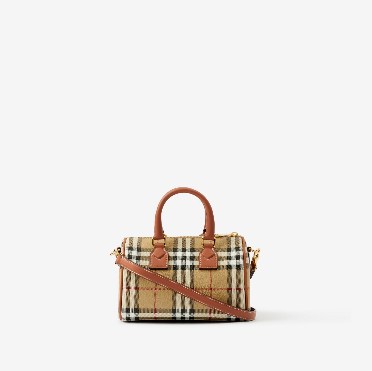 Mini Check Bowling Bag in Briar brown - Women | Burberry Mini Check Bowling Bag in Briar brown - Women | Burberry