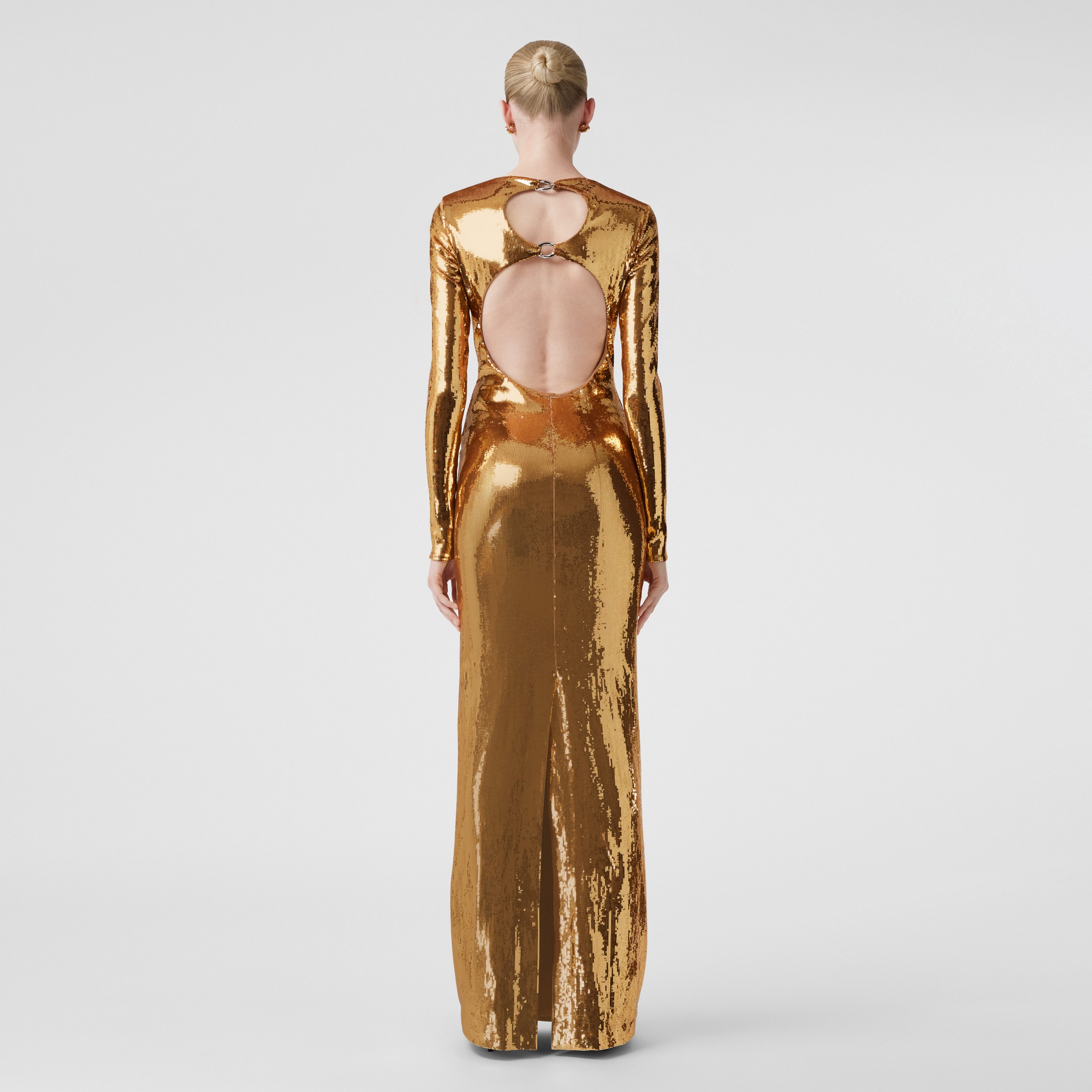 Vestido en seda con lentejuelas, aberturas y eslabones (Dorado) - Mujer | Burberry® oficial - 3