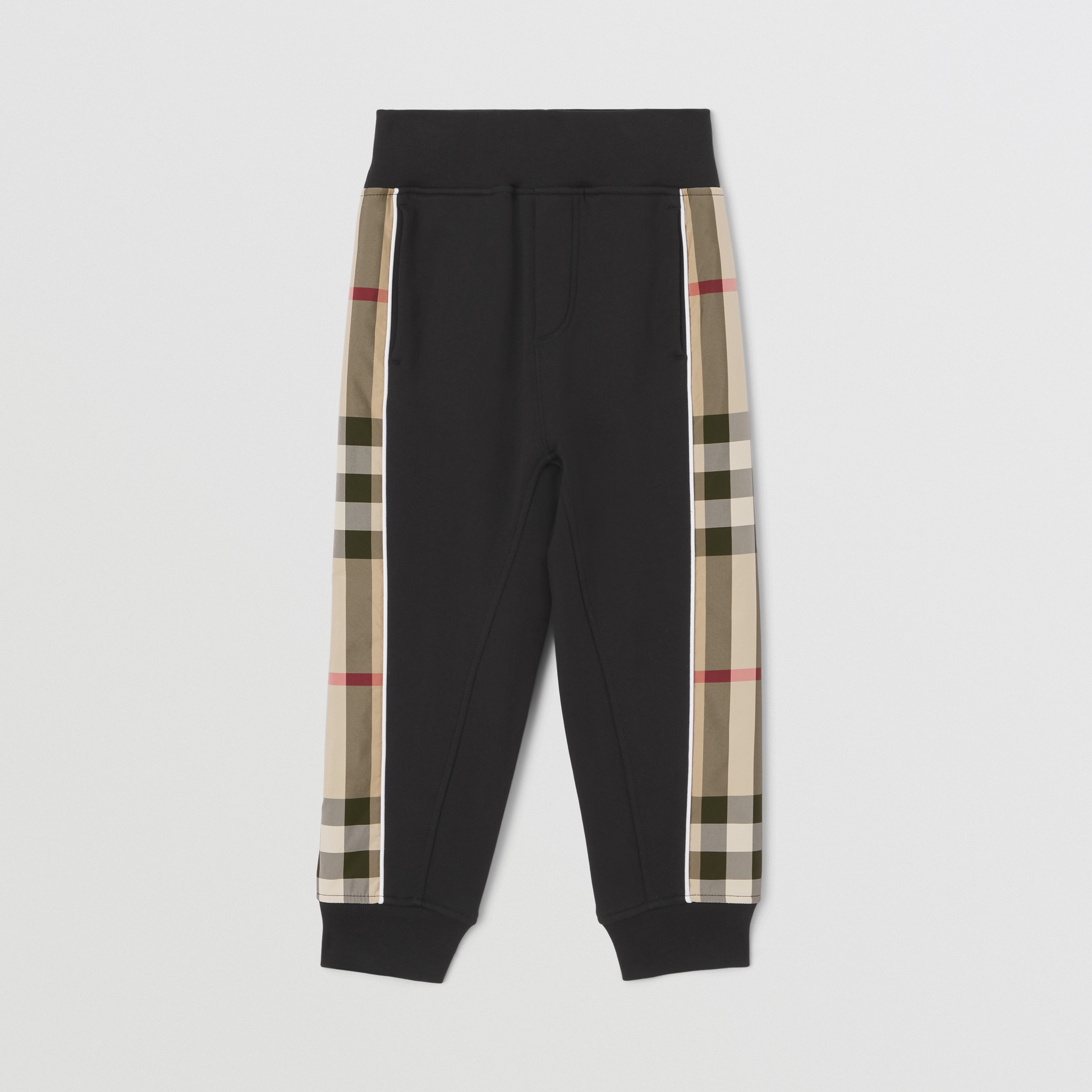 Check Panel Cotton Jogging Pants in Black | Burberry® Official - 1