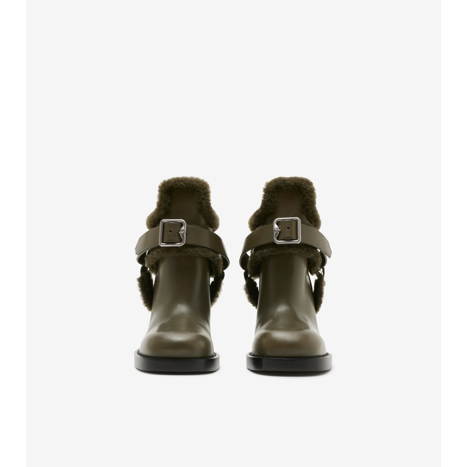 Leather and Shearling Cosy Stirrup Boots in Loch - Women | Burberry® Official