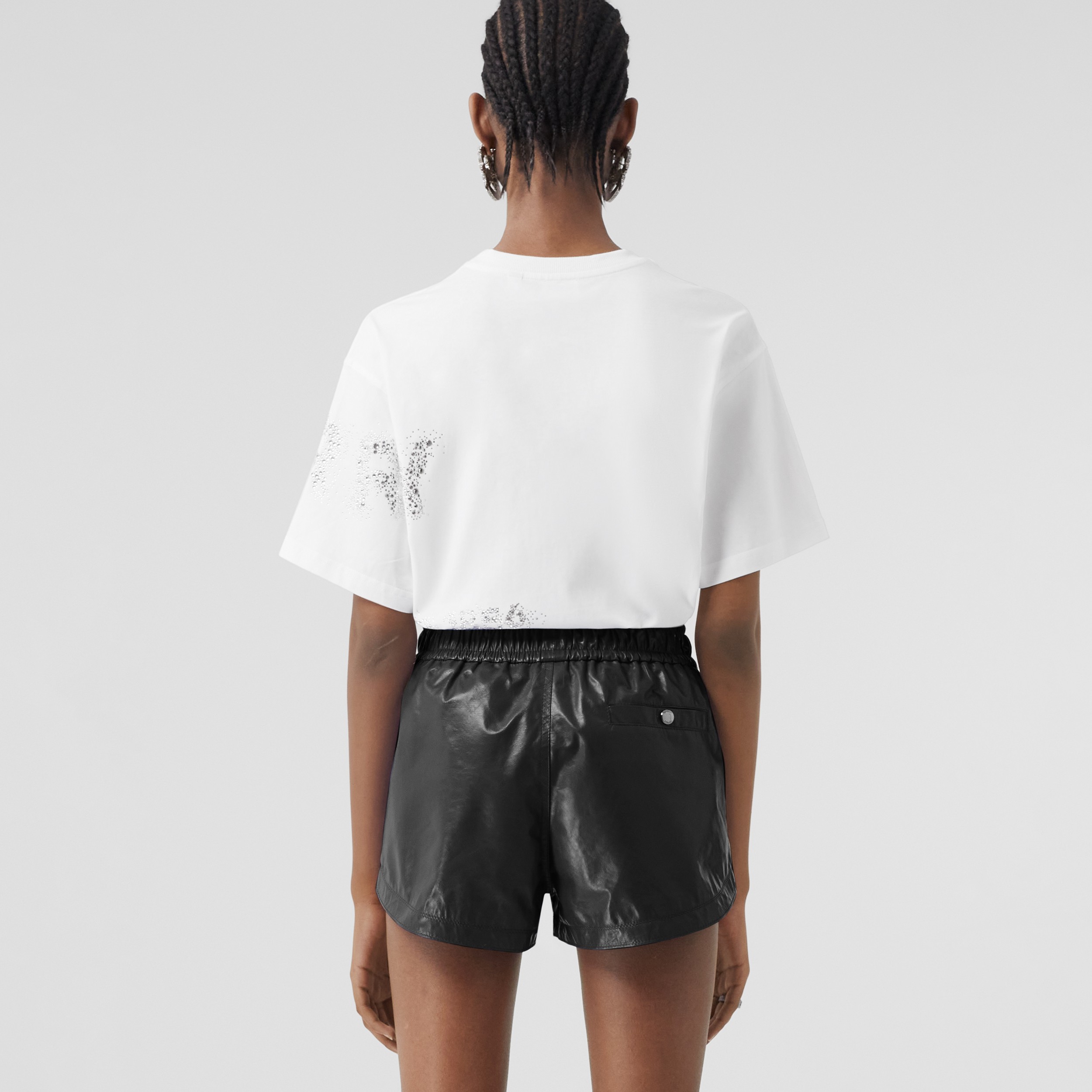 Oversize-T-Shirt aus Baumwolle mit Horseferry-Schriftzug aus Kristallen (Weiß) - Damen | Burberry® - 3