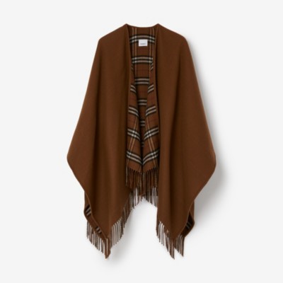 Burberry Reversible Check Wool Cape In Dark Birch Brown