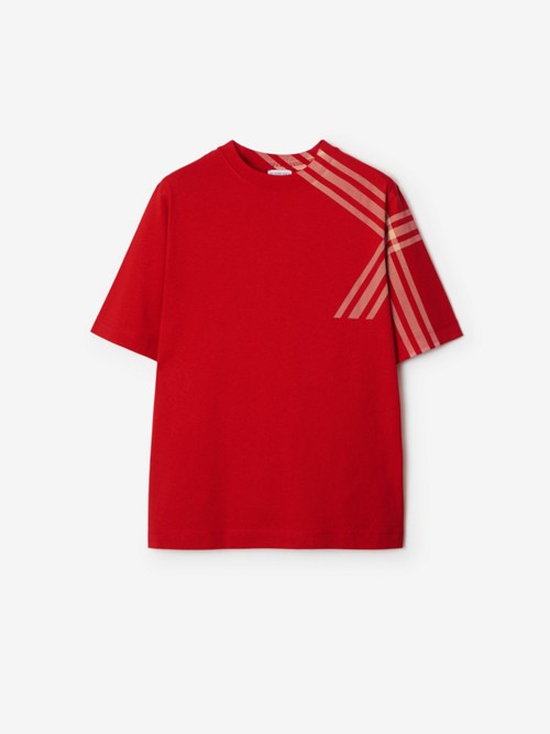 Burberry Check Sleeve Cotton T-shirt In Red